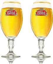 GarageBar | Stella Artois Glasses | Stemmed Chalice Beer Glass | Official Merchandise | Comes with 2X Beer Drip Mats (2, Half Pint/10oz)