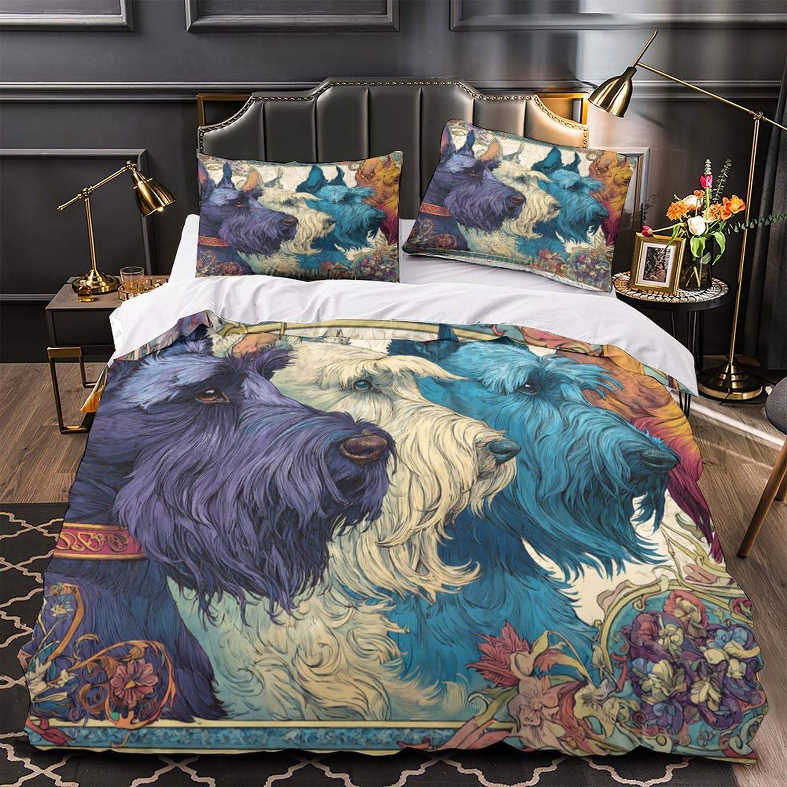 Housse de couette chien 135x200 parure de lit microfbre 3D