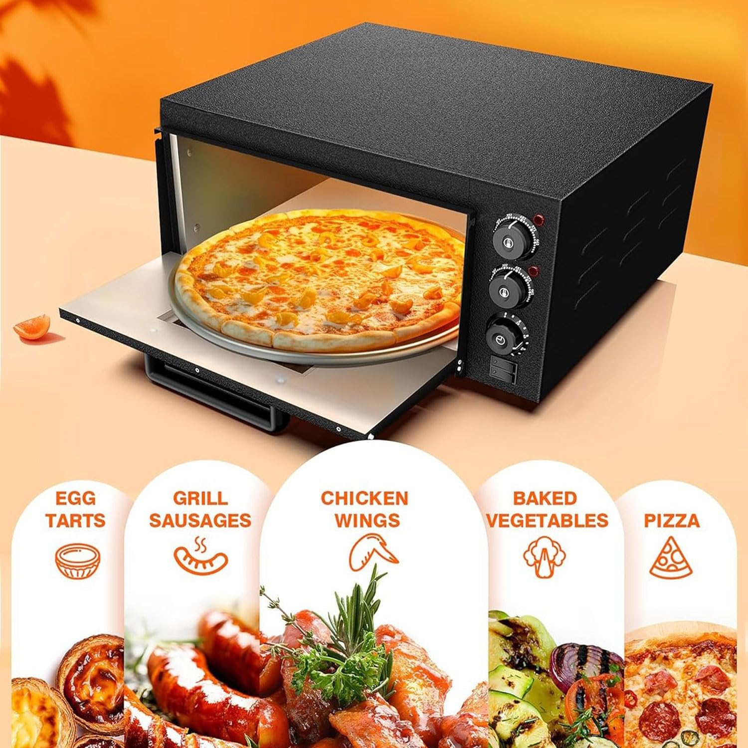 Horno De Pizza Profesional Comercial, Pizzera De Escritorio De Acero Inoxidable De 1800W, Control De Temperatura De 50-350 ℃, Temporizador De 120 Minutos, Cocina De Pizza para Tartas De Huevo