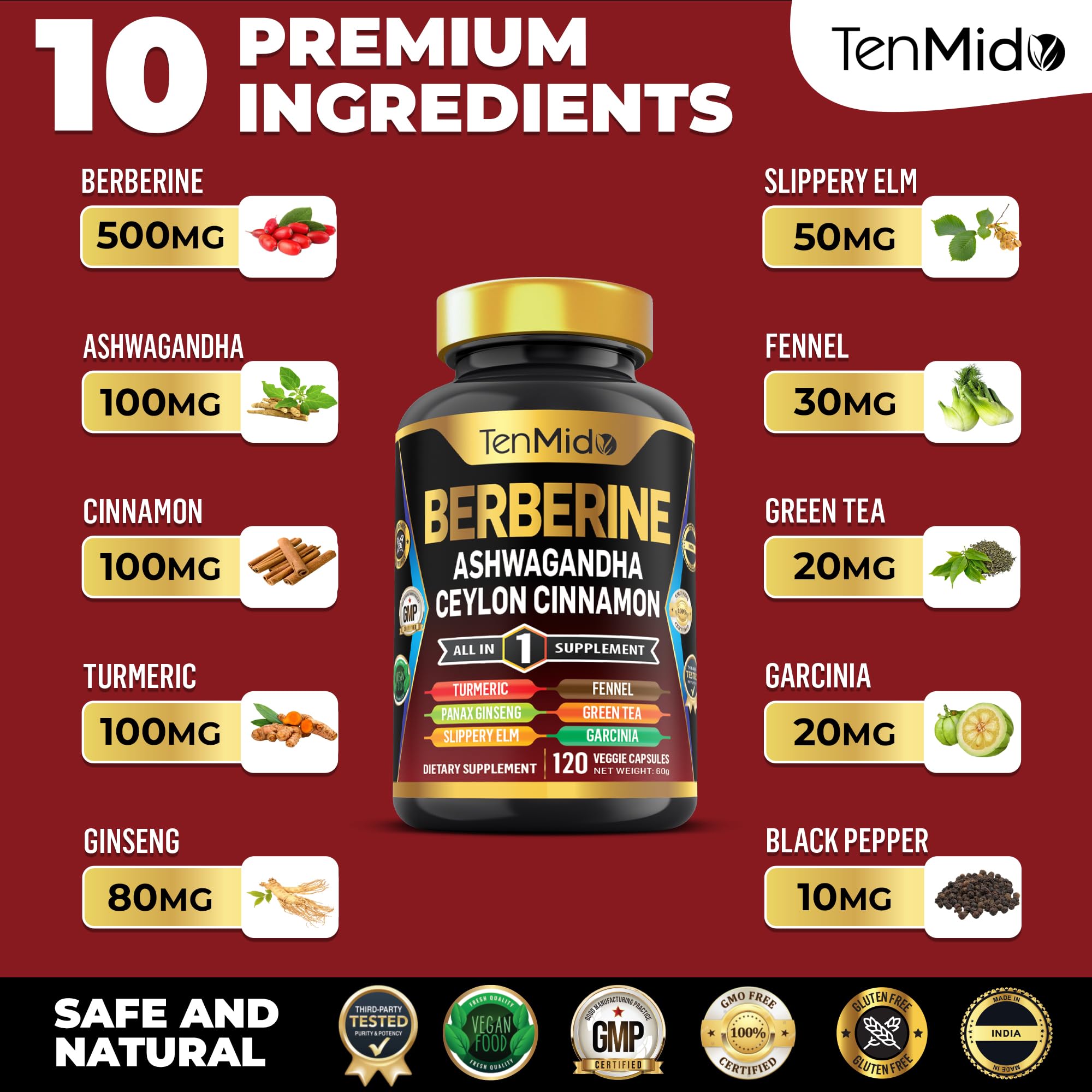 Amazon.com: Tenmido Berberine Supplement - 10in1 Formula with