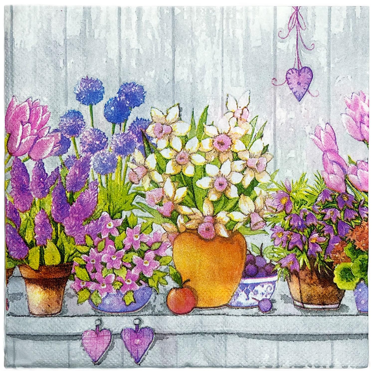 Tovaglioli di Carta Viola Fiore Verde Tovaglioli Decorati Per Decoupage Bar Compleanno Carta Igienica Tovagliolo Decorazione Da Tavola Usa e getta Per Matrimoni Feste 30 Packs(33x33cm)