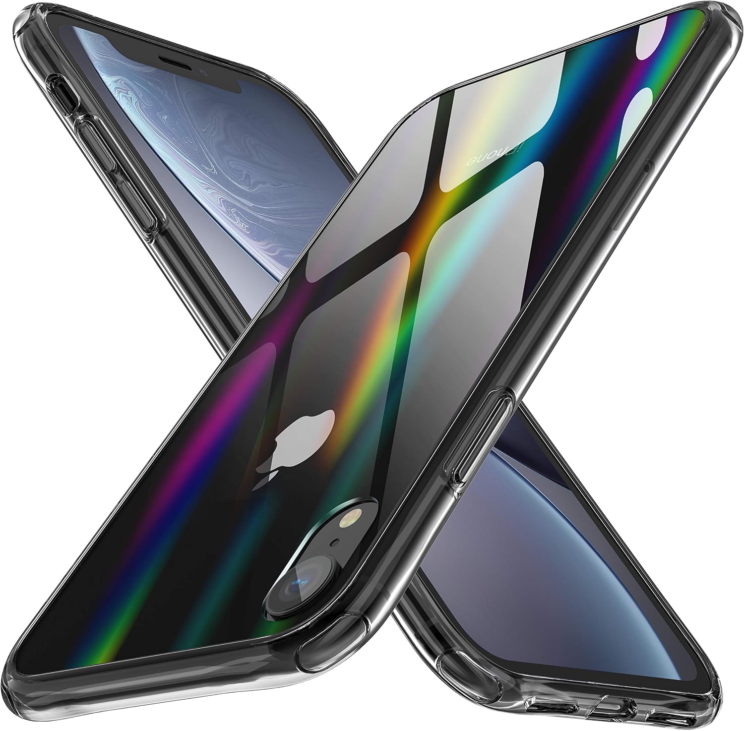 ORETECH iPhone XR Case, iPhone XR Phone Case [Rainbow Effect] Transparent Clear Tempered Glass Back Anti Scratch Case with Soft TPU Edge Protective Heavy Duty Case for iPhone XR -6.1”-Black