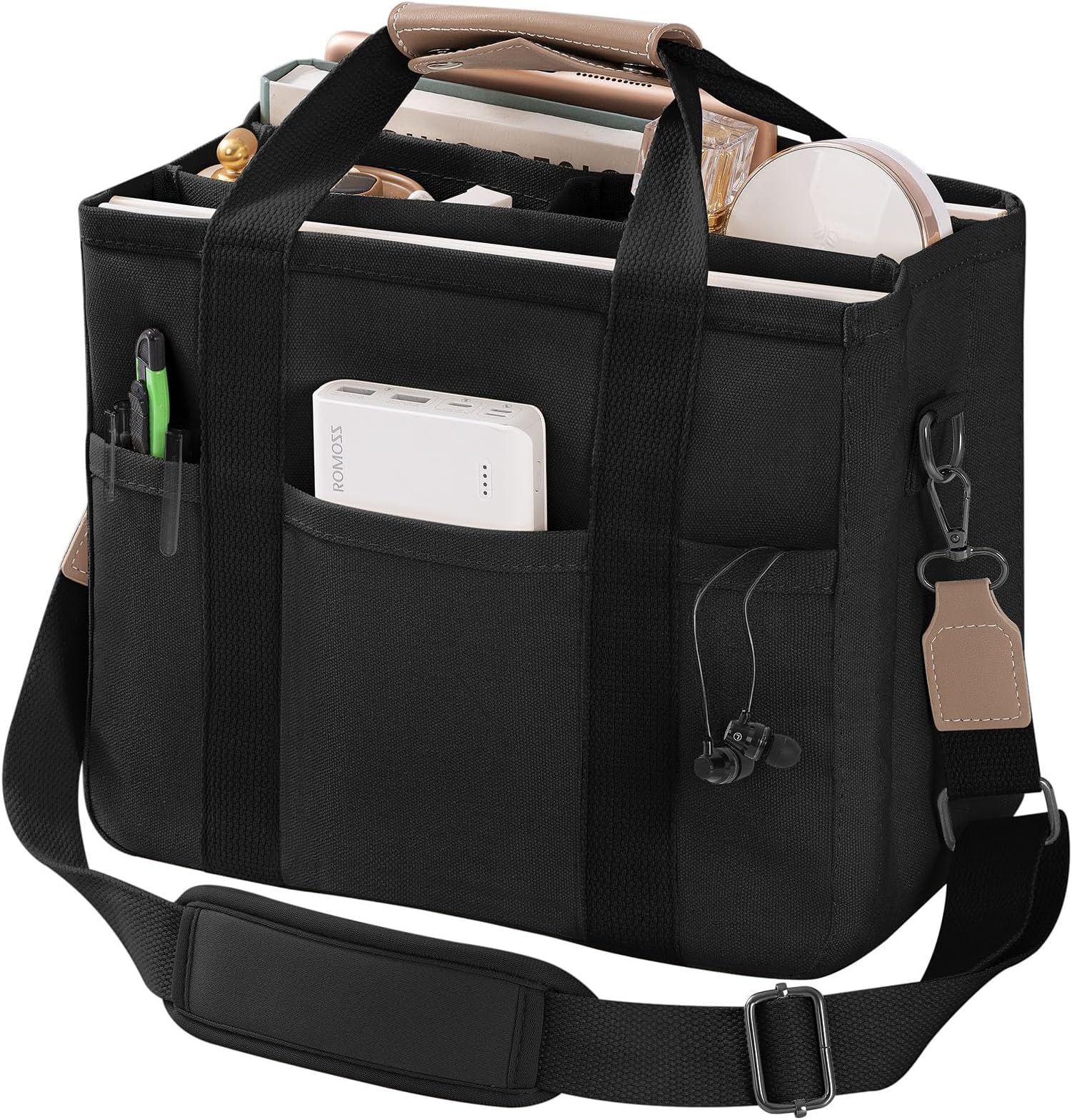Canvas Tote Bag with Multi Pockets Crossbody Tote Bag for Women Bible Handbag Everything Tote Bags with Compartments