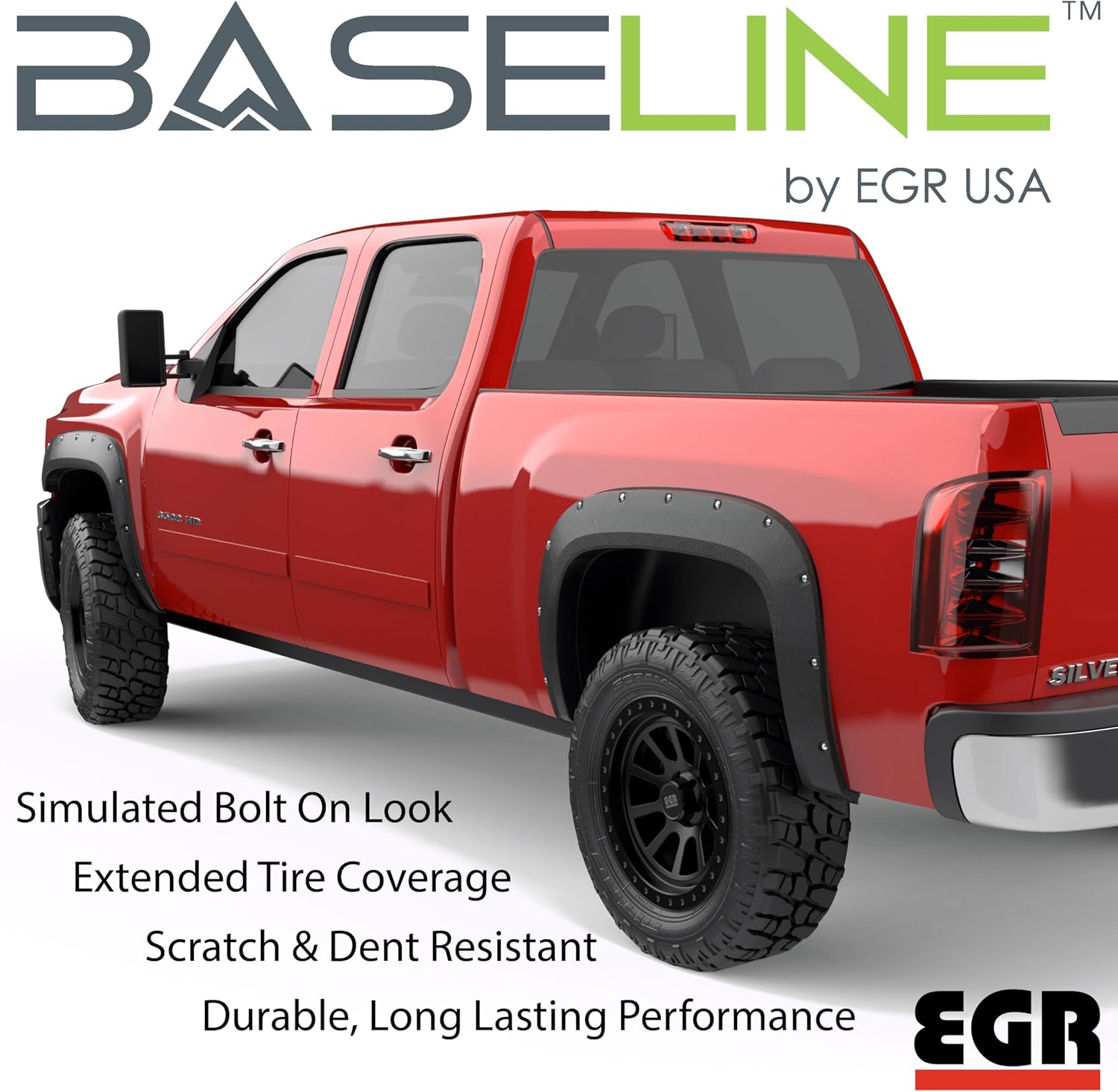 EGR BLF1024 Baseline Series Bolt-on Style Fender Flares Compatible with Chevy Silverado 1500 Standard, Extended & Crew Cab (07-13), 2500HD/3500HD Standard, Extended, & Crew Cab (15-19) (Non Dually)