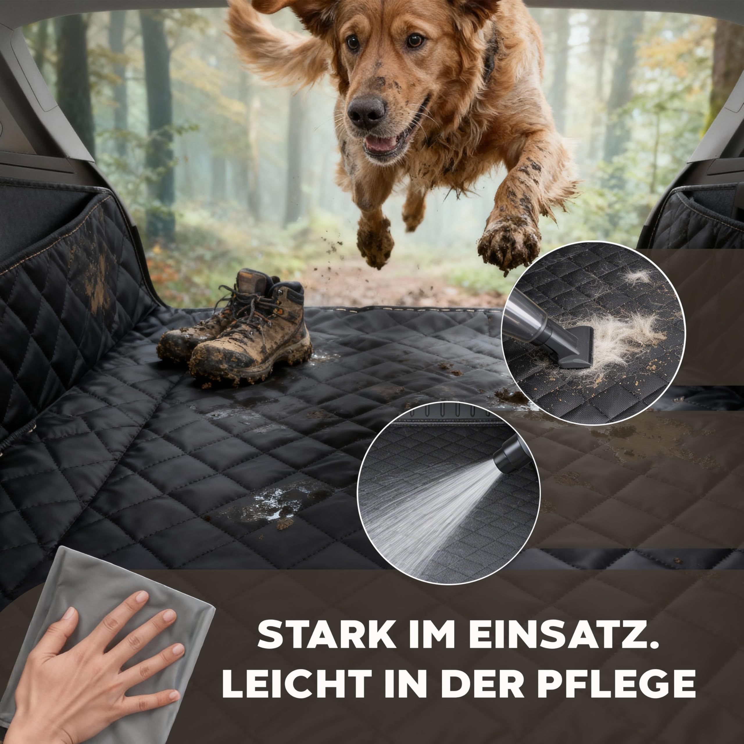 Hainberger Kofferraumschutz Hund gesteppt mit Seiten- und Ladekantenschutz Hundedecke Auto Kofferraum Wasserdicht und Kratzfest, Universal Kofferraum Schutzmatte für Hunde 174 x190cm (Schwarz)