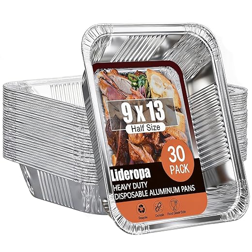 9x13 Aluminum Pans (30 Pack) – Disposable Half Size Aluminum Foil Pans for Cooking, Baking, Meal Prep, Parties & Food Storage