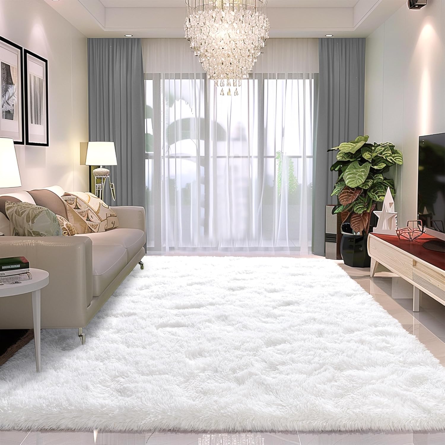 8x10 Carpet Fluffy Rug for Living Room - Large Nursery Thicked Fuzzy Plush Rug for Bedroom 8x10 Area Rugs White White 8' x 10' (Rectangular)