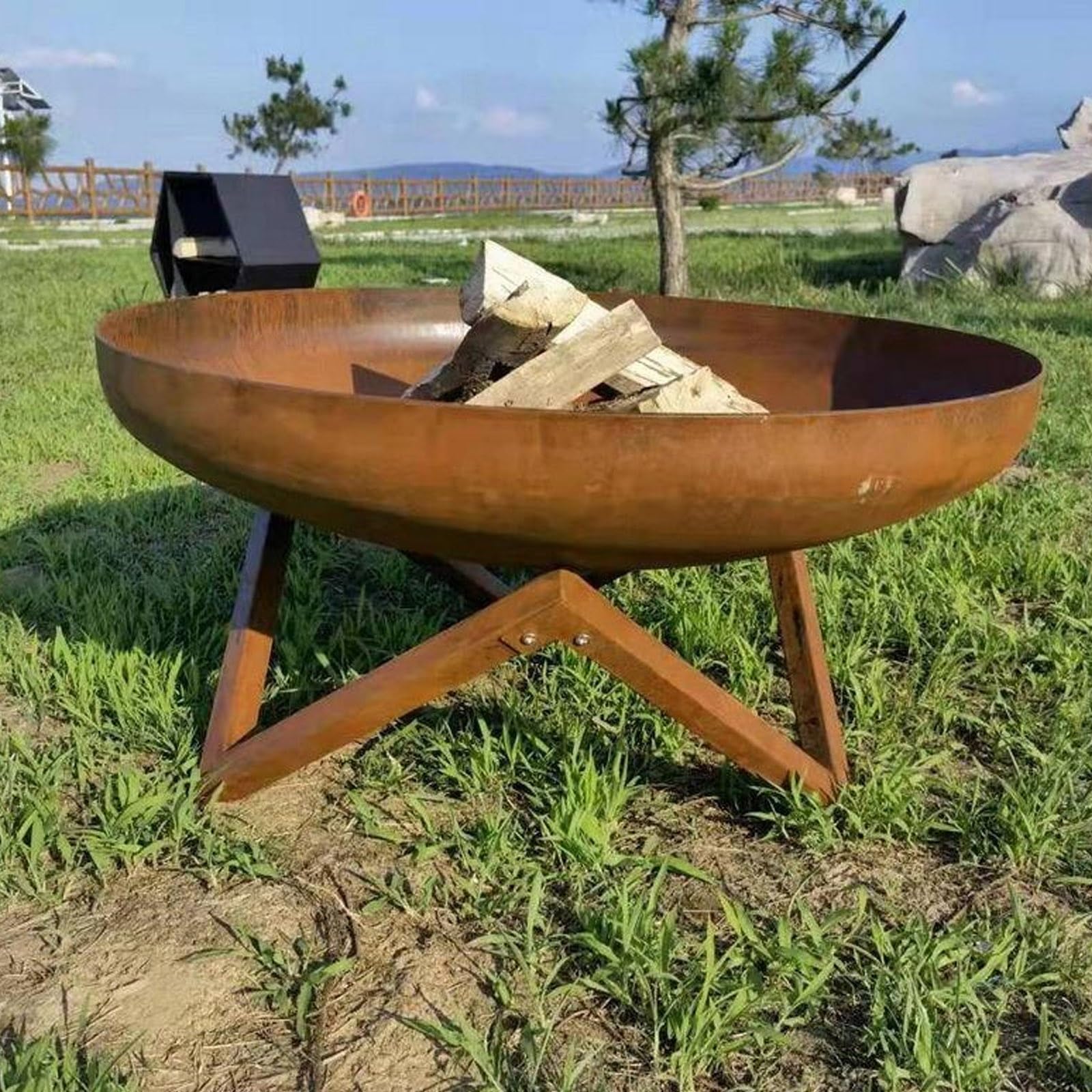 Braciere da Giardino, Bracere da Giardino Esterno, Corpo Vasca in Acciaio Corten Ispessito for Barbecue a Falò a Pellet sul Patio, Giardino, Picnic in Cortile, 5-7 Persone