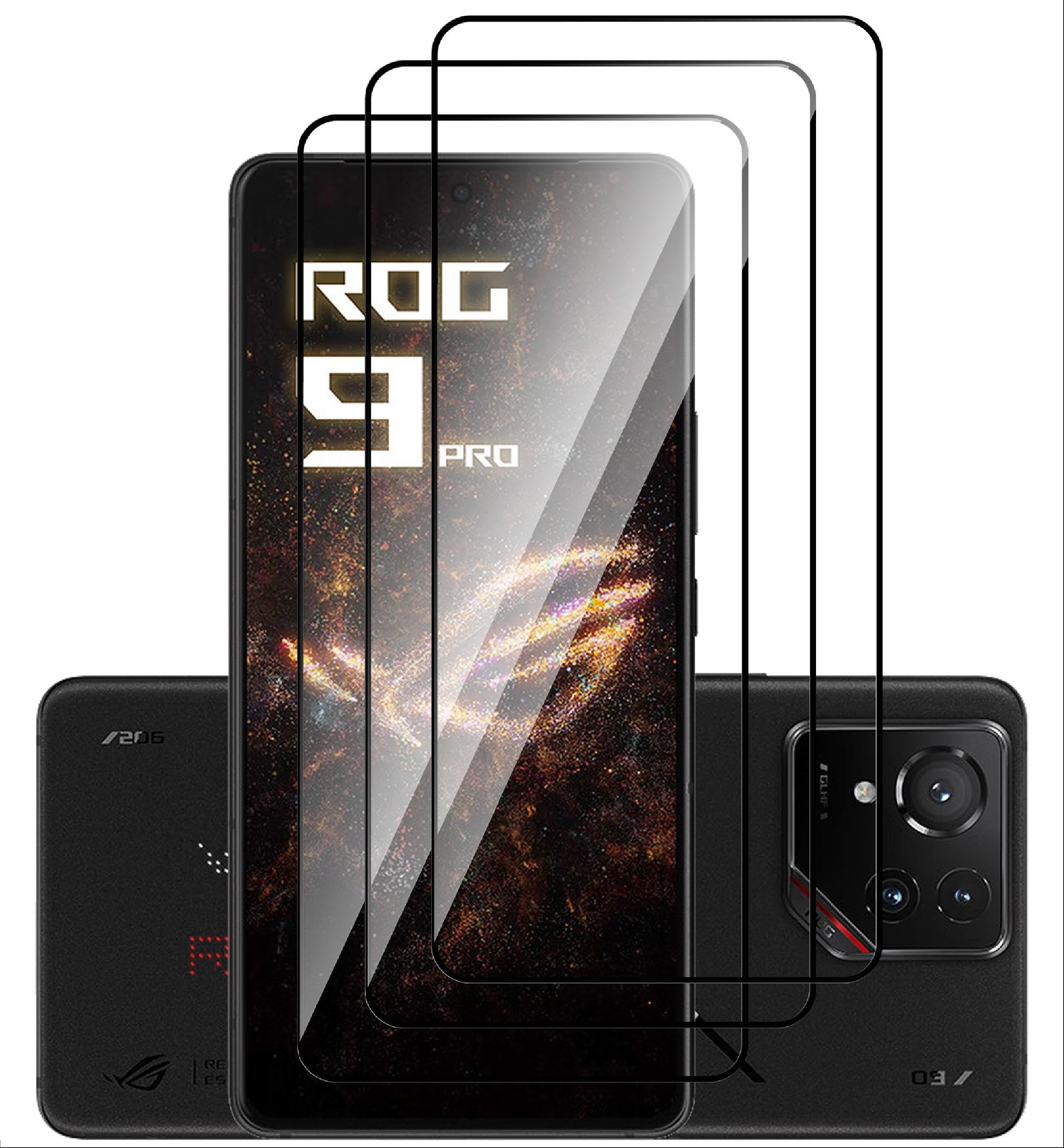 GIOPUEY Pack of 3 Tempered Glass Screen Protector Compatible with ASUS ROG Phone 9/9 Pro, Glass with High Transmittance, Scratch-Resistant, Complete Protection, Oil Resistant, Screen Protector for