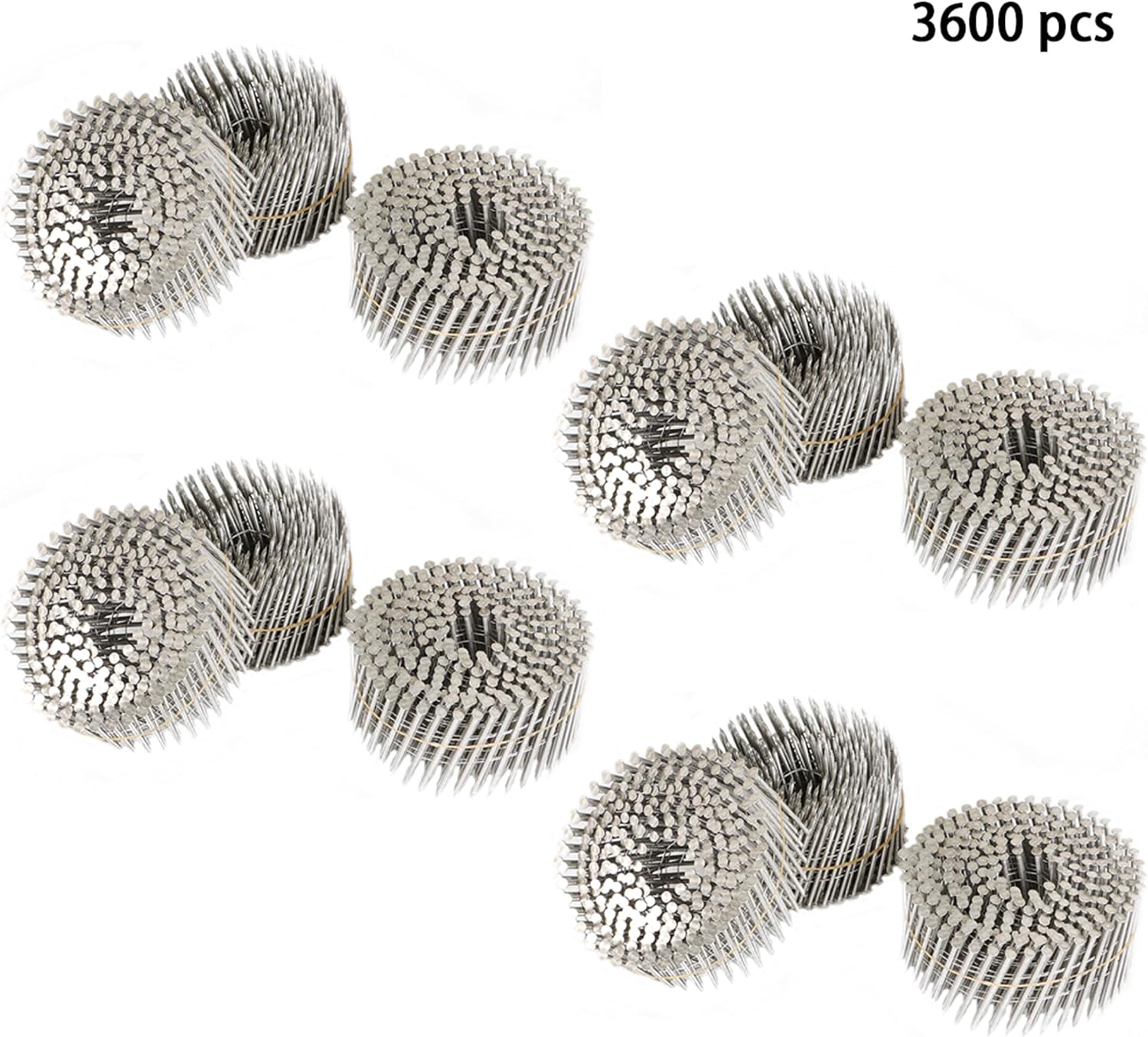 3600Pcs Siding Nail Coil Wire 15 Degree Coil Wire 2-1/2 inch x 0.09 inch Ring Shank 304 Stainless Steel Wall Nails Small Cap Coil Nails Cap Rim Cocking 5.3-5.6 mm