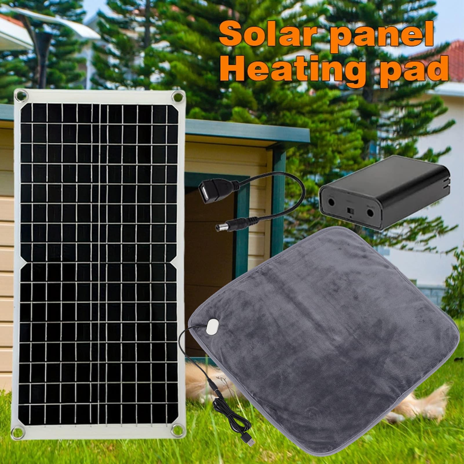 Jenngaoo Tappetino Riscaldante Solare per Animali con Box di Accumulo Energia, Letto Riscaldante per Cani Esterno, Cuscinetto Termico Solare per Cuccia e Canile, Inverno