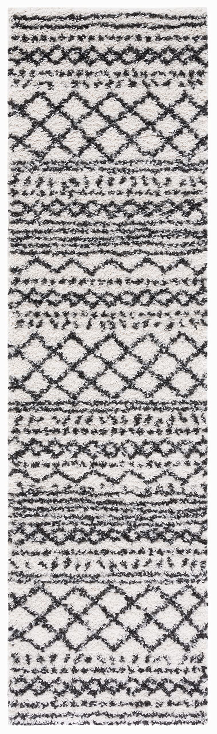 SAFAVIEH Arizona Shag Collection Runner Rug - 2'6" x 14', Ivory &amp; Black, Moroccan Boho Design, Non-Shedding &amp; Easy to Clean, Ideal for Ideal for Living Room, Hallway, Foyer, Bedroom (ASG741Z)