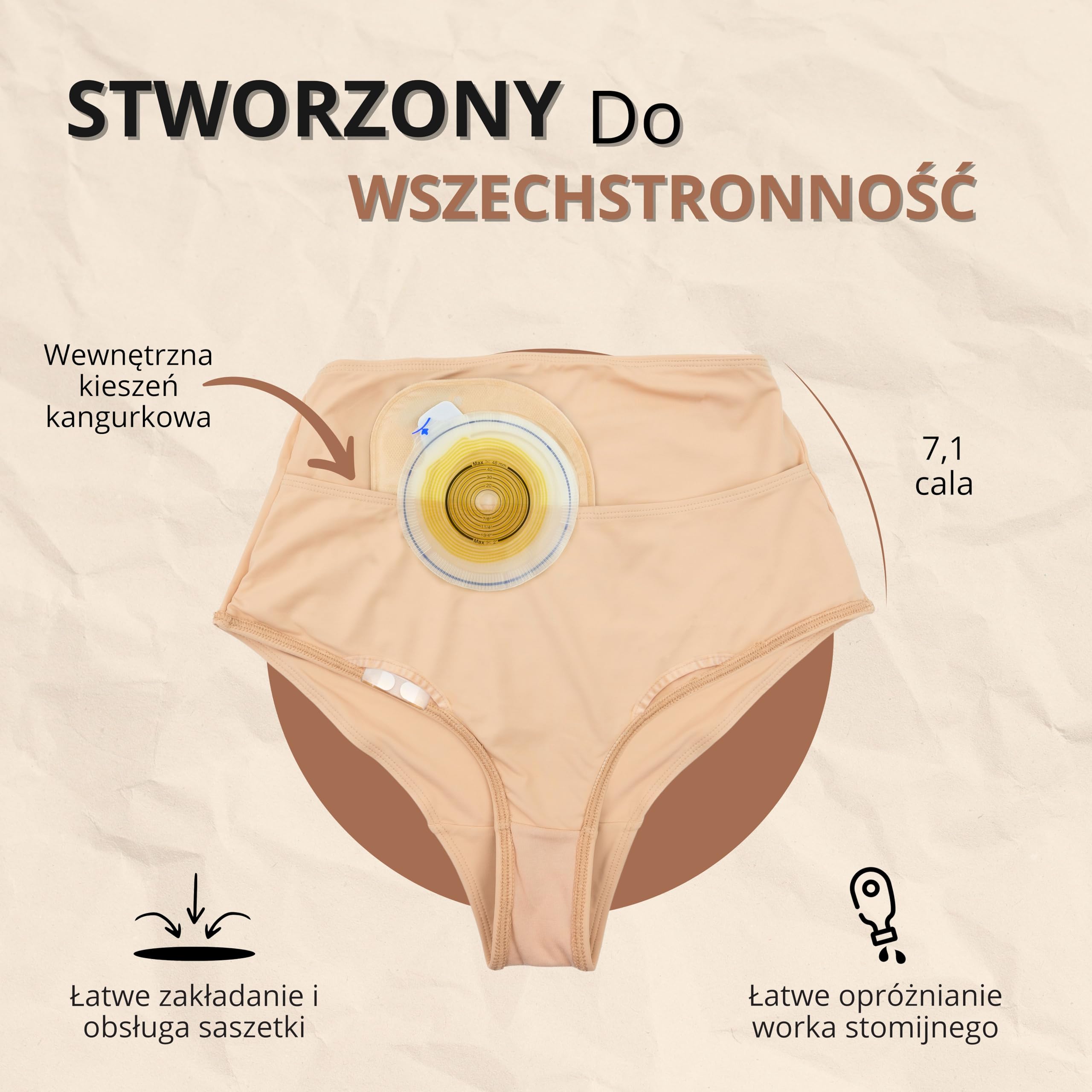 SIIL Bielizna stomijna dla kobiet, beżowa, na stomię, torby stomijne, XS-XXL, wyprodukowano w Europie
