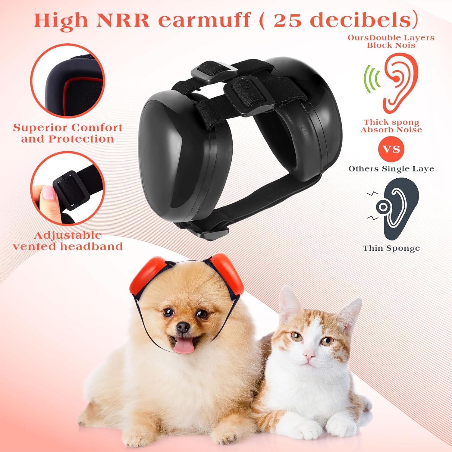 Miniatura 4 de 2 orejeras para perro para protección contra el ruido de 25 dB NRR orejeras para perros, auriculares para perros, tapones para los oídos para