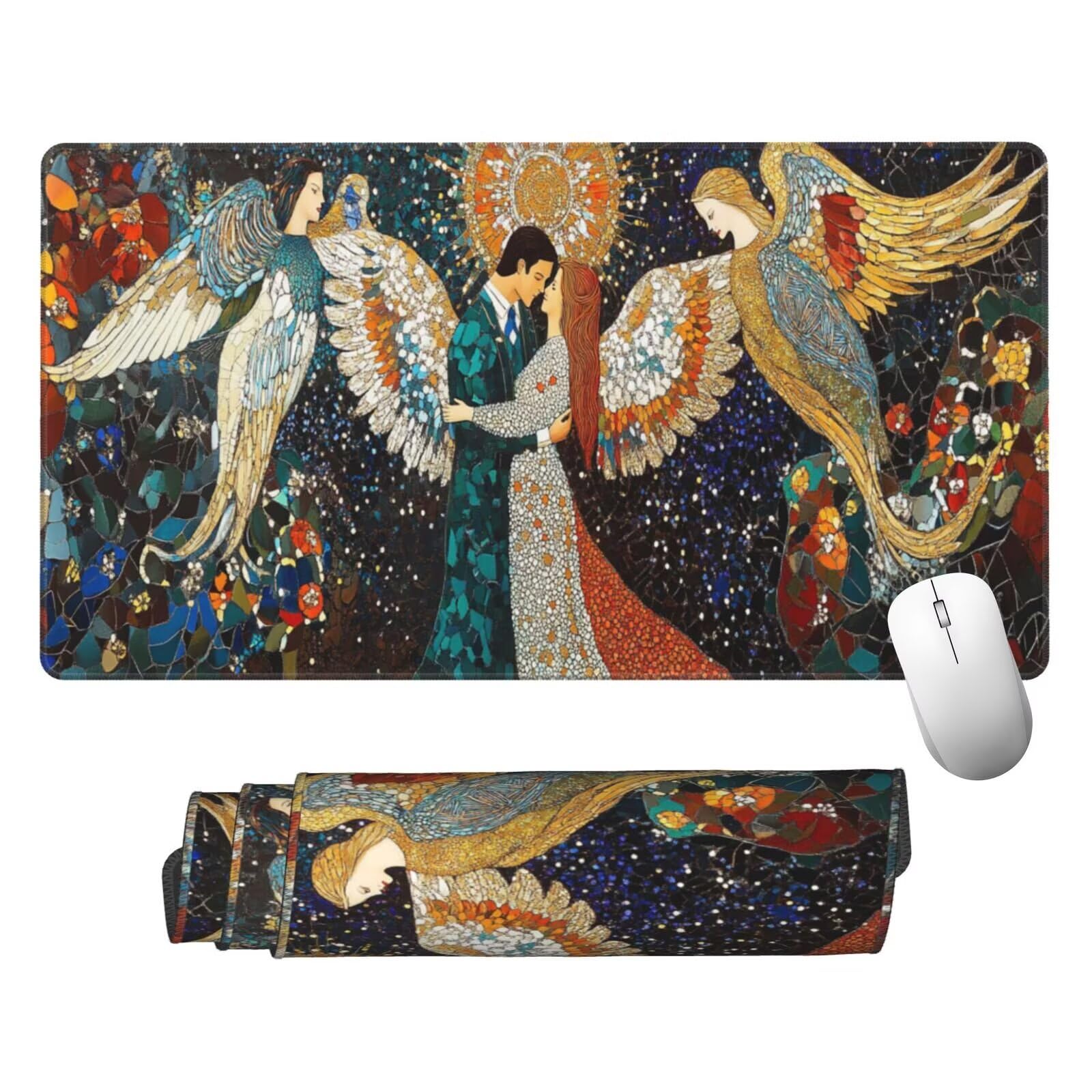 Podkładka pod mysz dla par XXL mata na biurko skrzydła 1600 x 800 x 3 mm zmywalna podkładka do gier do laptopa, z antypoślizgową gumową podstawą do gier, PC, pracowników biurowych Y1363