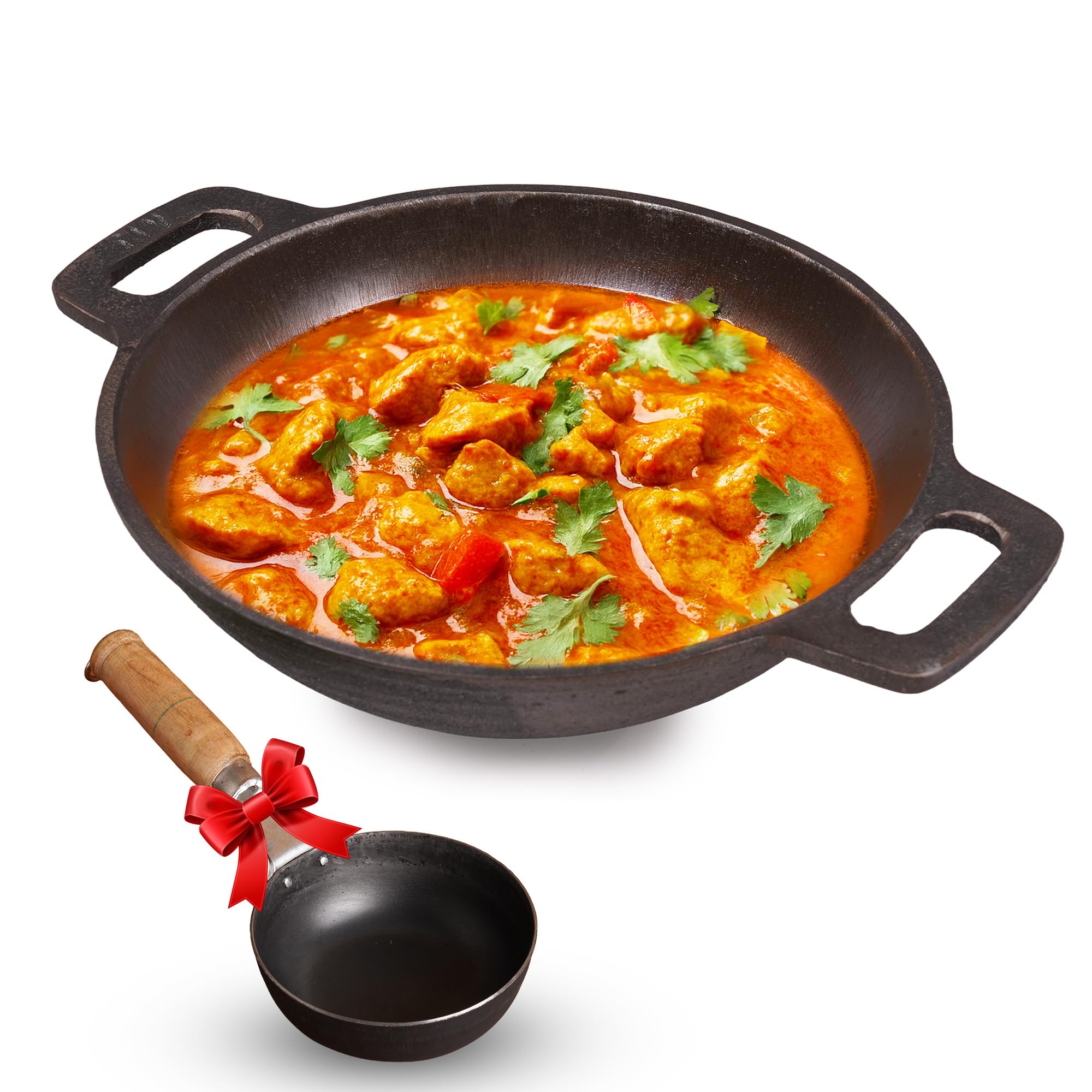 The Indus Valley Super Smooth Cast Iron Kadai with Free Iron Tadka Pan | Medium, 25.4cm/ 10Inch, 2.5Ltr, 2.4kg | Naturally Nonstick, Preseasoned kadhai, 100% Pure & Toxin-Free, No Chemical Coating