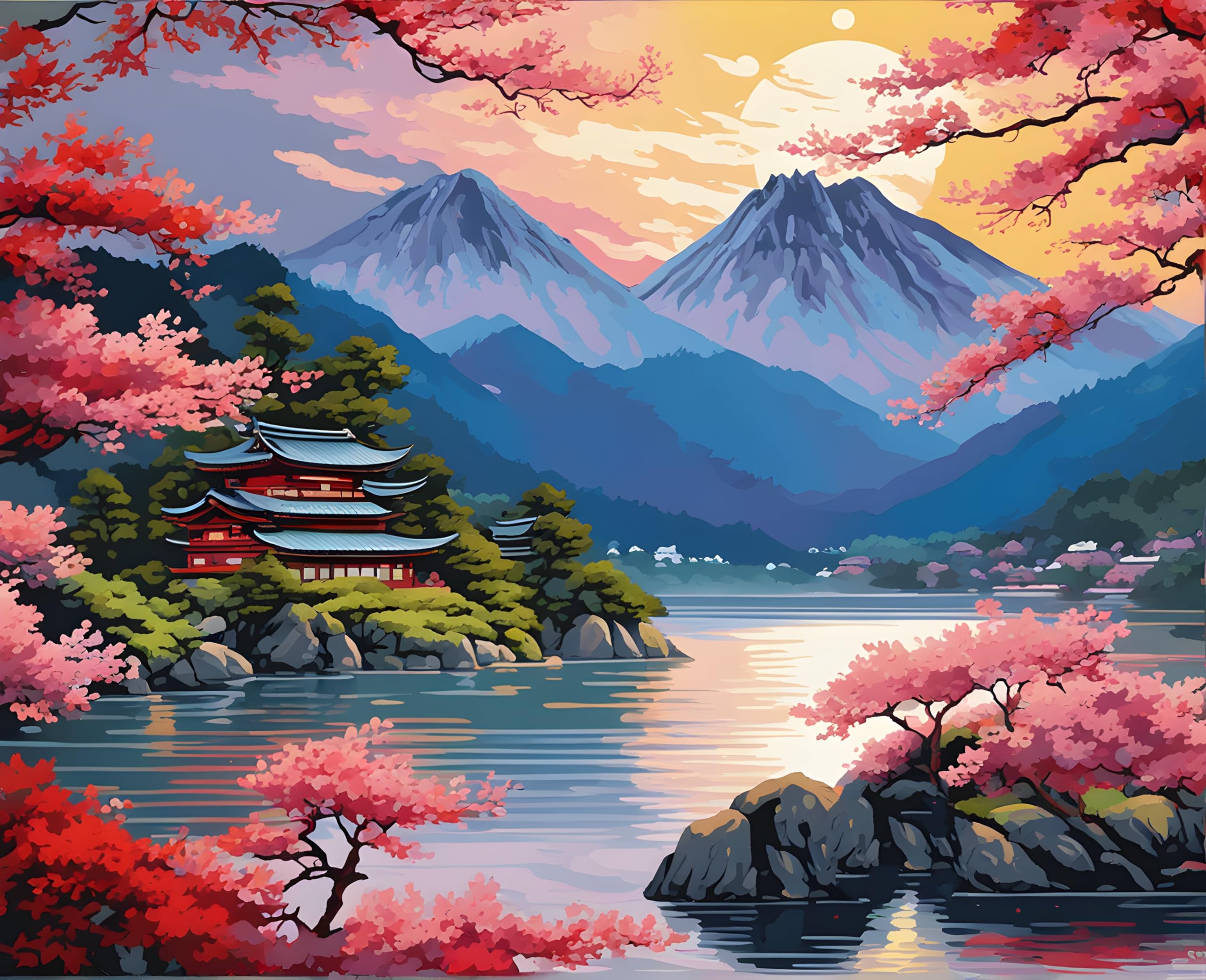 Dove、Lake Afternoon、希少画集画、新品額付 Amazon.com: Dimensions Village Lake Afternoon Paint by