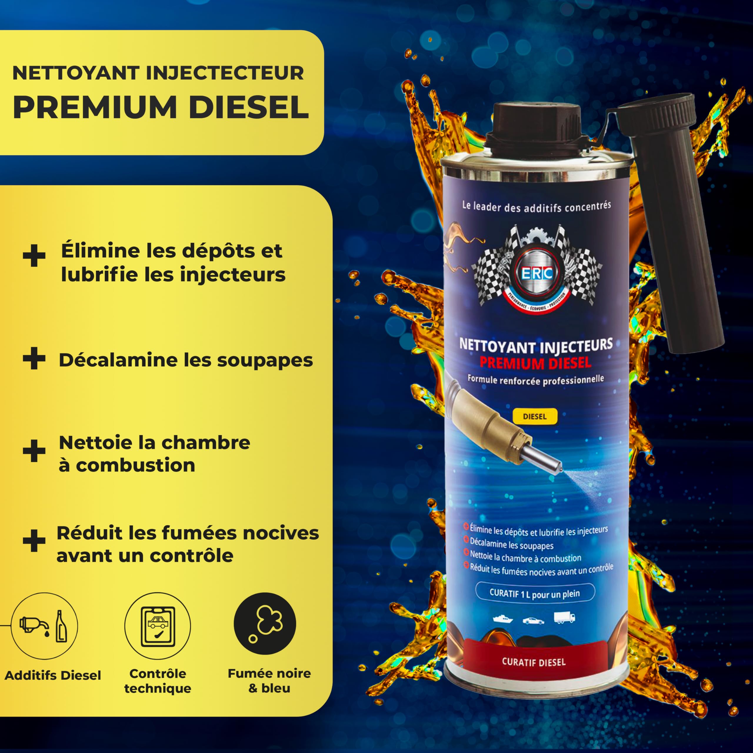 ERC – Limpiador Premium de Inyectores Diésel | Aditivo Diésel | Limpia el Sistema de Inyección | Reduce el Consumo de Combustible | Restaura la Potencia del Motor | Reduce las Emisiones de CO₂ | 1 L