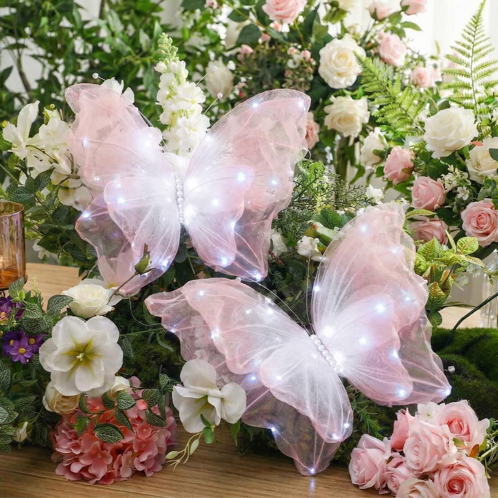 Yinkin 2 Pcs 20 Inch Large LED Butterfly Decorations Mariposas Grandes para Decoracion Giant Light up 3D Butterflies for Wedding Birthday Party Baby Shower Decor(Gradient Pink)