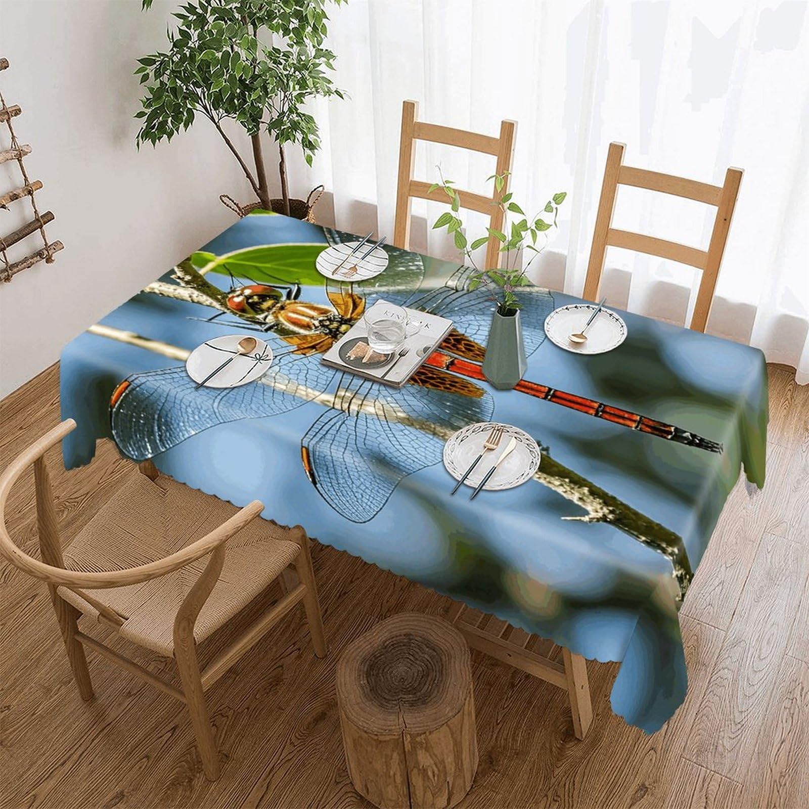 LZQPOEAS Dragonfly is Red Tablecloth Rectangle Table Cloth Decorative Fabric Table Cover Waterproof Seasonal Table Cover Wrinkle Resistant Washable Table Cloth for Party Picnic Dinner Decor 60"x86"