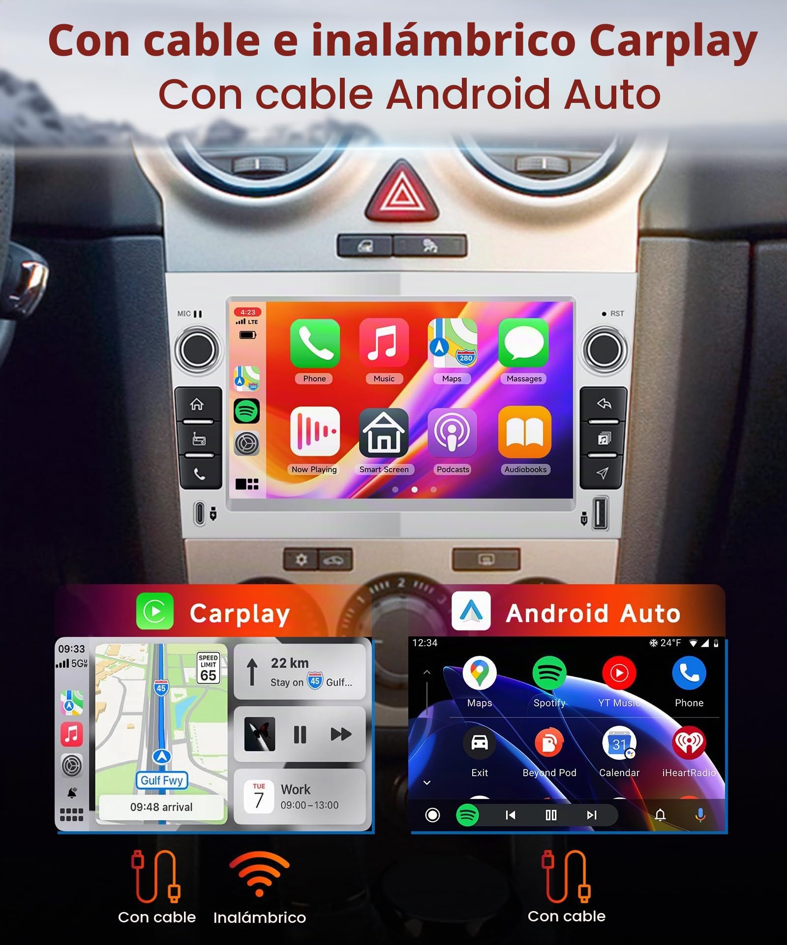 【4+64G】 Hodozzy Carplay Autoradio für Opel Astra Corsa Meriva Zafira mit USB Typ-C Android Autoradio 7 Zoll In-Cell Bildschirm mit Android Auto/WiFi/GPS/RDS/FM/Bluetooth, Silber