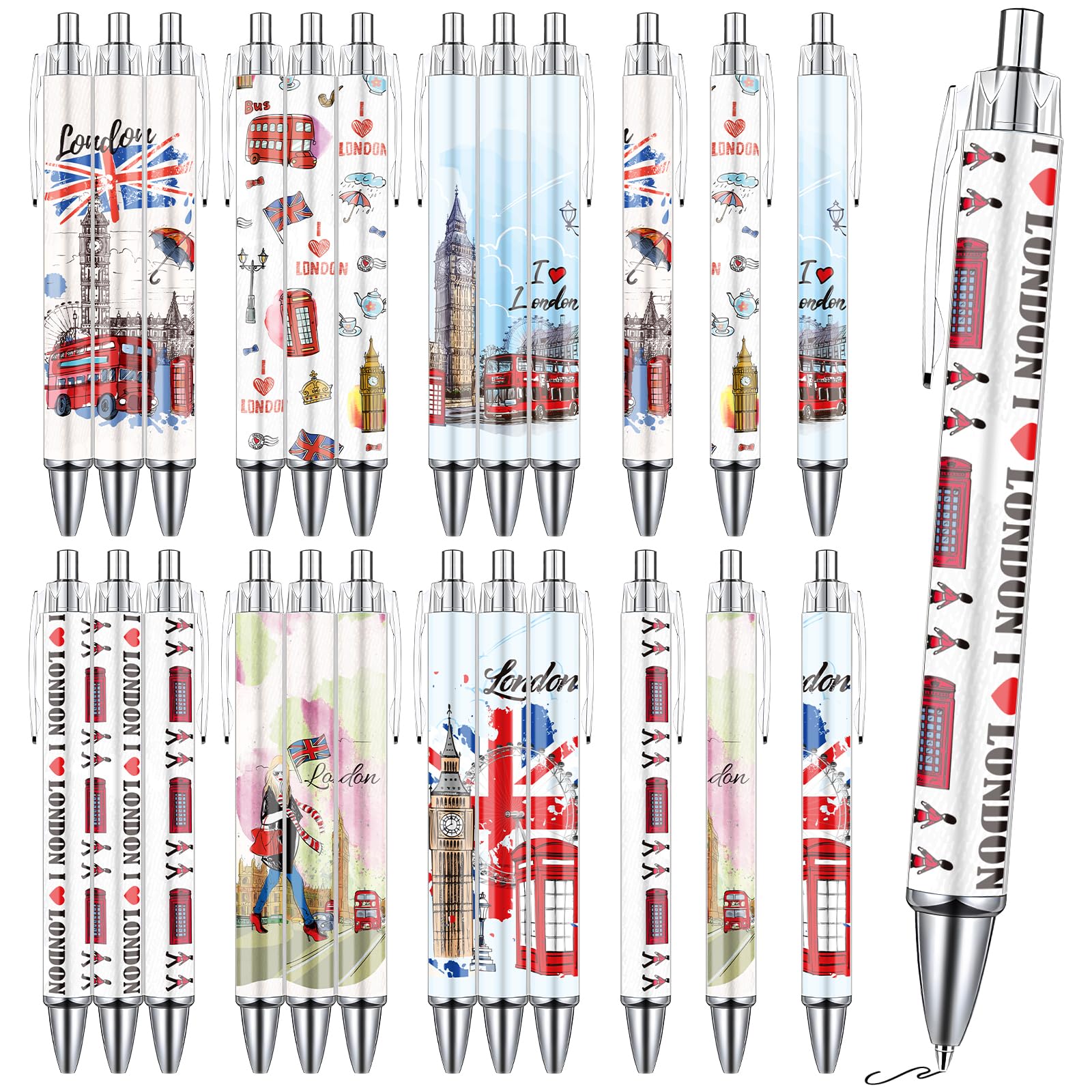 London Ballpoint Pens Set - 24PCS London Travel Souvenirs United Kingdom England Pens London City Gift Pen British Deck Bus Tower Bridge BallPoint Pens for Office School Supplies Traveler Gift