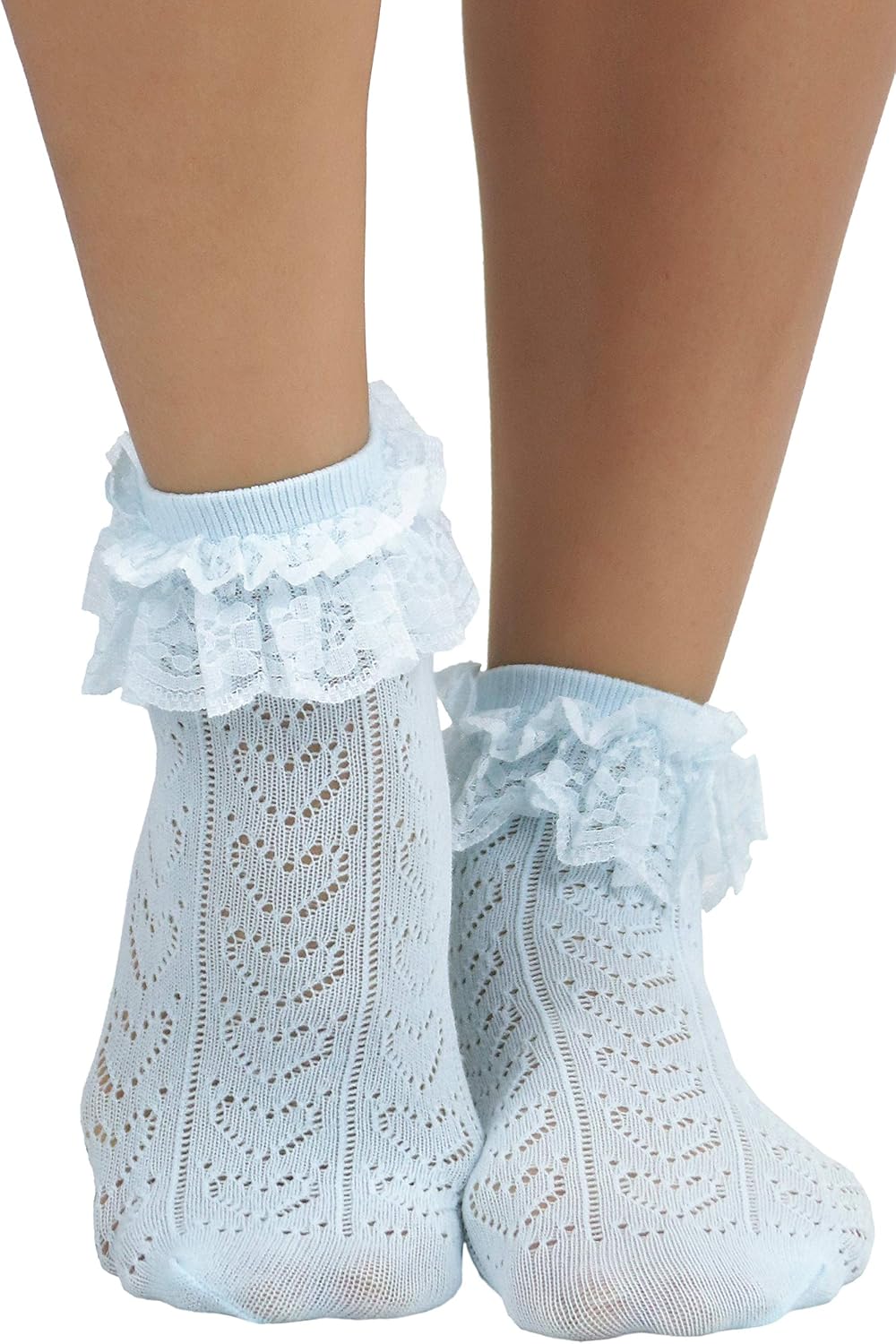 ToBeInStyle Women’s Indie Girl Ruffle Trim Heart Net Design Ankle High Fashion Socks image 4