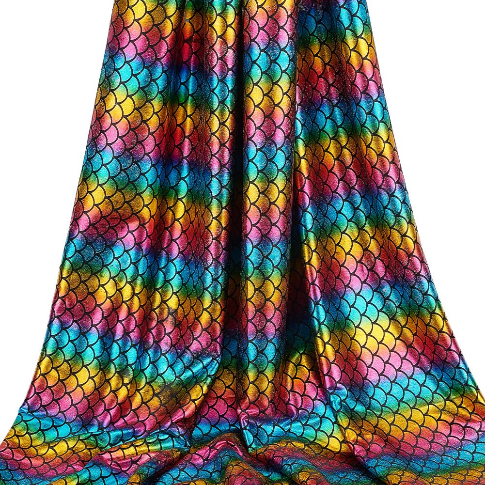 FINGERINSPIRE Mermaid Scales Fabric 39.4x59inch Iridescent Hologram (No Stretch) Fish Scale Fabric Rainbow Colors Sparkly Spandex Mermaid Printed Fabric for Clothes Sewing, DIY Craft