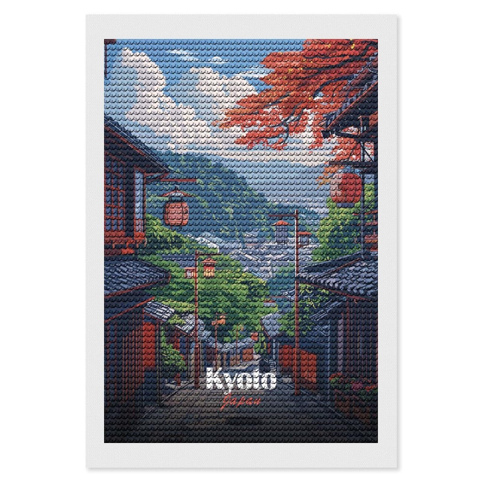 Junmoney Kyoto Japan Street View Illustration DIY Diamond Art Canvas Kit 8"x12", Pleasing Wall Art Project, Easy Handmade Project, Living Room Decor