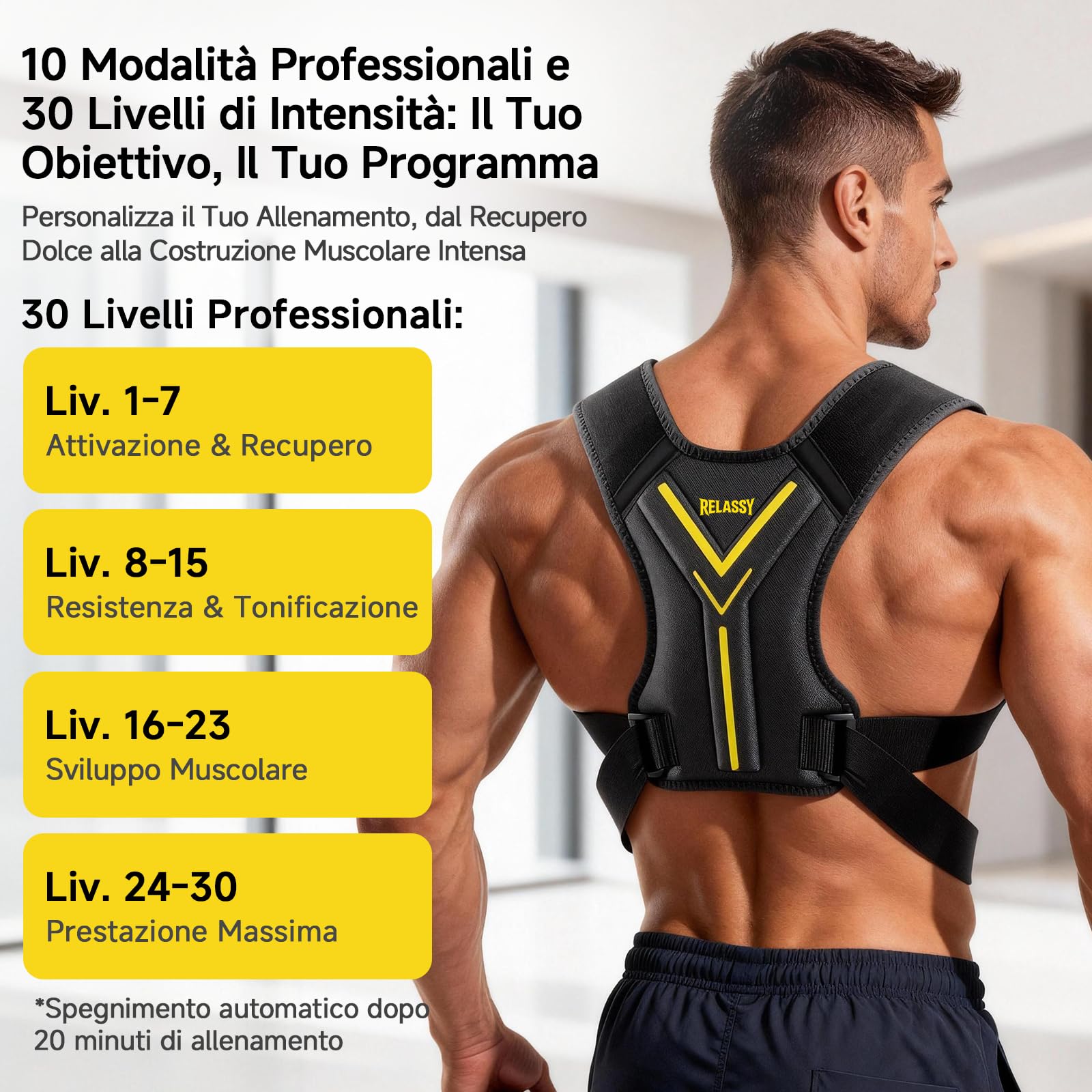 Elettrostimolatore Muscolare per Collo e Schiena, EMS Massaggiatore Schiena e Collo, Elettrostimolatore 30 Livelli 10 Programmi con Telecomando, Allenatore per Collo EMS, Stimolatore Muscolare Collo