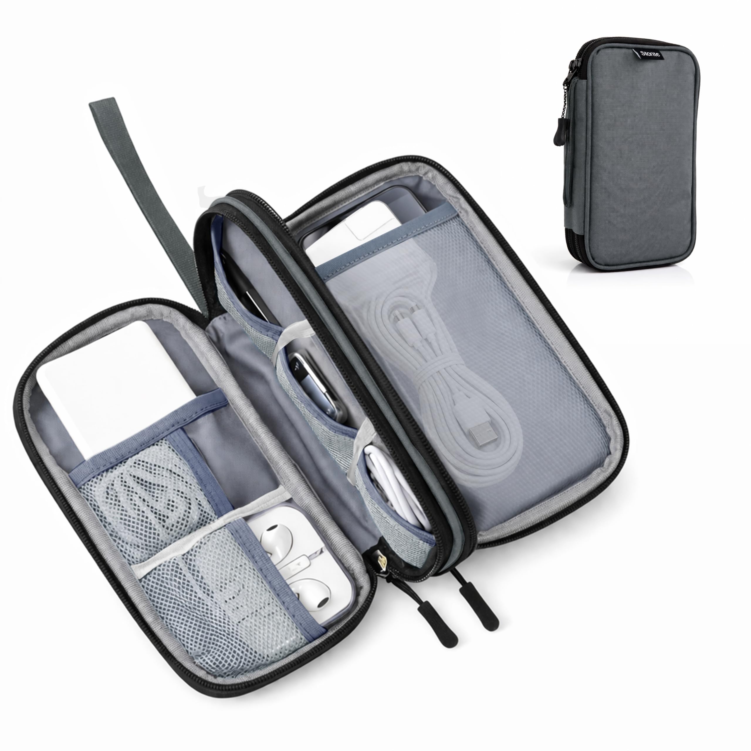 Storite 20x12cm Tech Pouch Organizer | Portable Storage Organizer for USB Cable, Charger, Earphone, Power Bank, Hard Disk & Digital Gadgets (Dark Grey)-image-39
