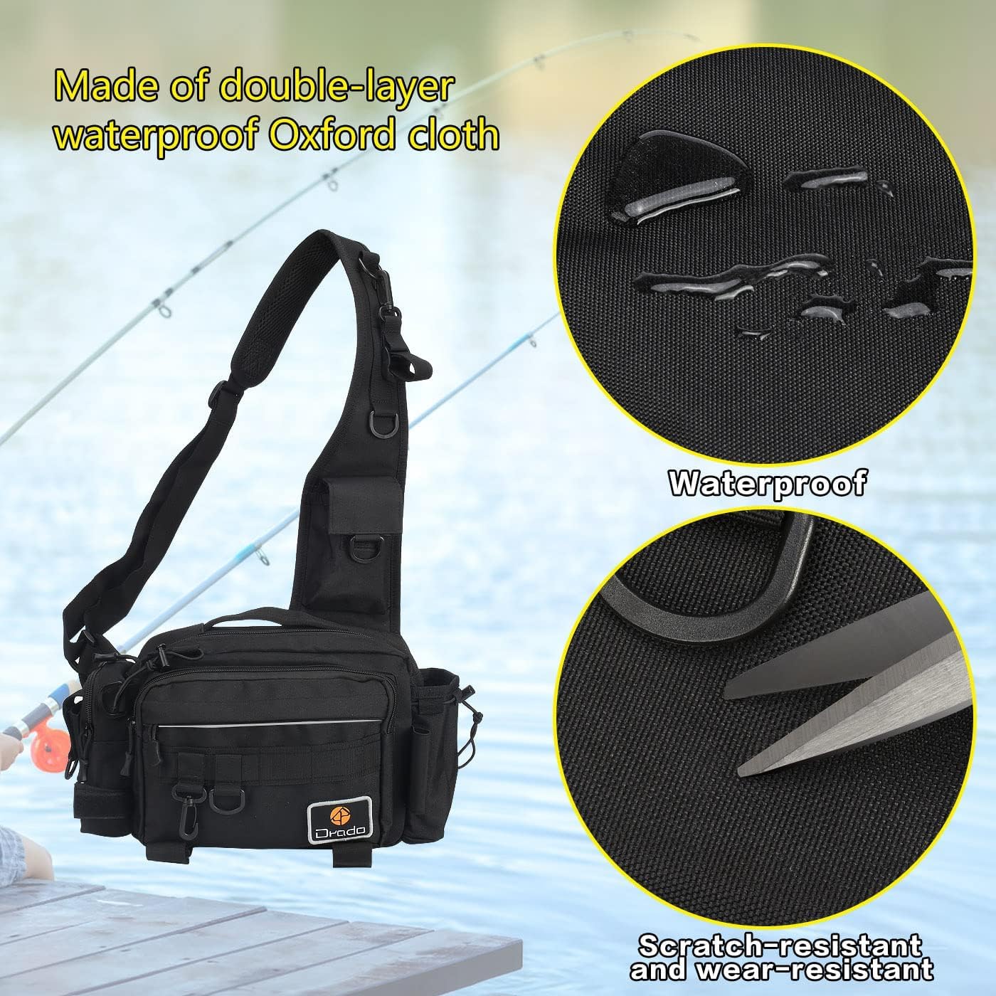 drado Angeltasche Sling Angeltasche, Wasserdicht und verschleißfest Angelrucksack für Angelzubehör(schwarz)