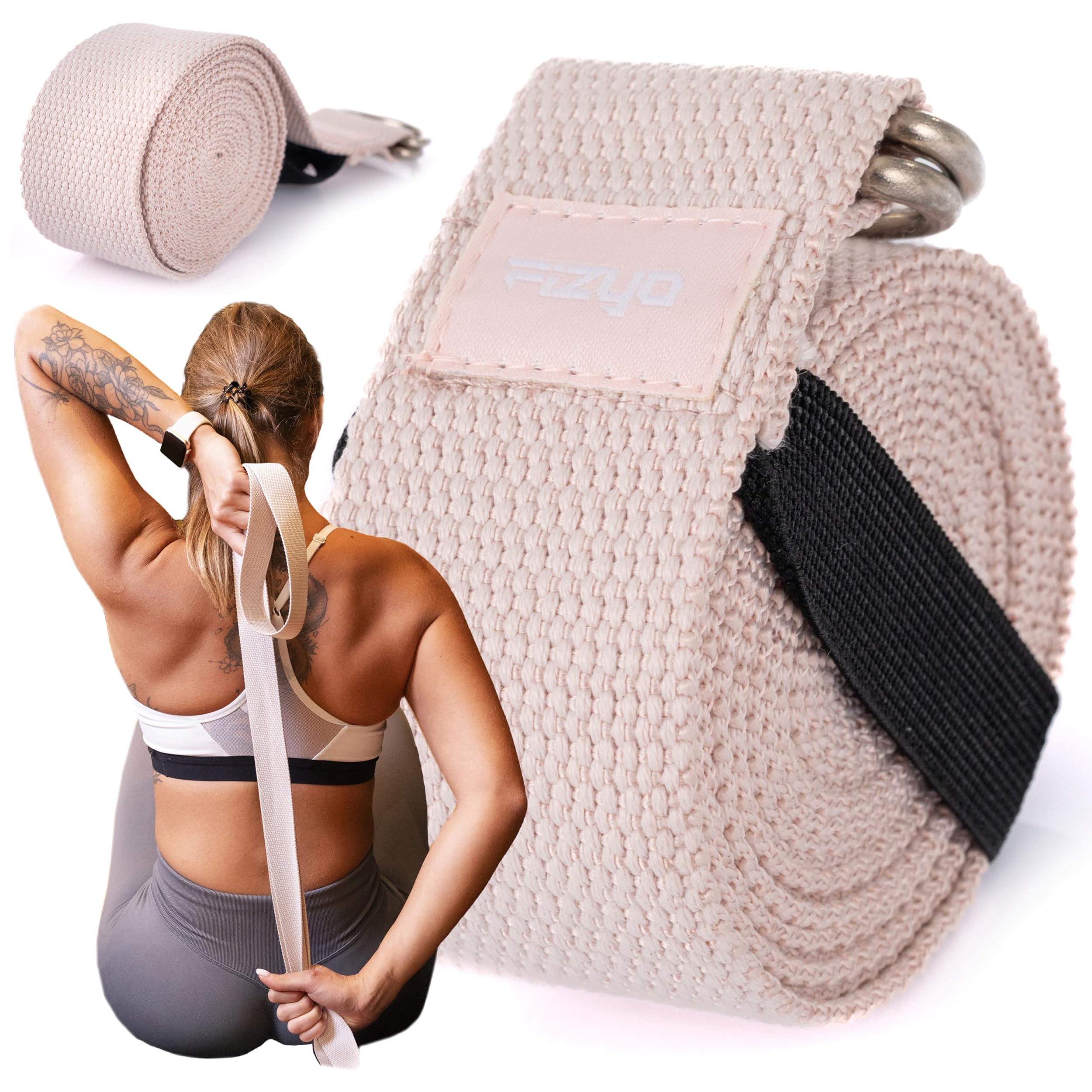 Fizyo Bawełniany Pasek do Jogi, Pilatesu, Fitnessu, Regulowany z Metalową Klamrą D, 100% Bawełny, Długi 240 cm, Idealny do Rozciągania i Trzymania Pozycji, dla Początkujących i Zaawansowanych