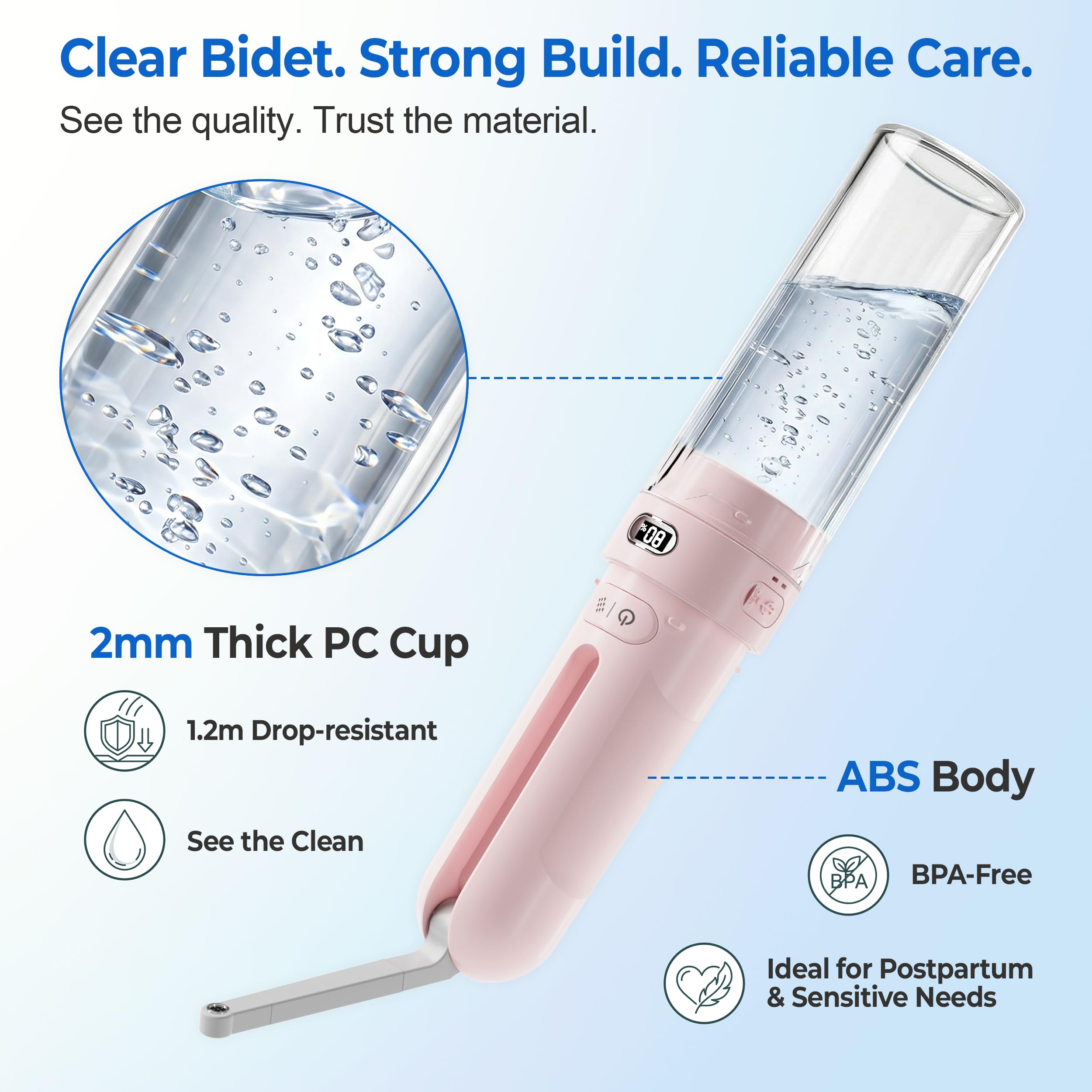 Bottiglia elettrica Peri aggiornata - Bidet portatile per donne cura post-partum e viaggi | Rondella femminile ricaricabile con 3 modalità - Cura dell'igiene intima (rosa)