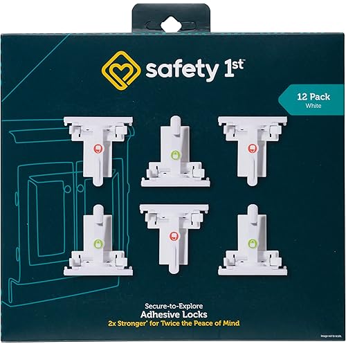 Safety 1st - Secure-to-Explore Adhesive Cabinet Locks Baby Proofing, Child Locks for Cabinets and Drawers (12 Locks), White