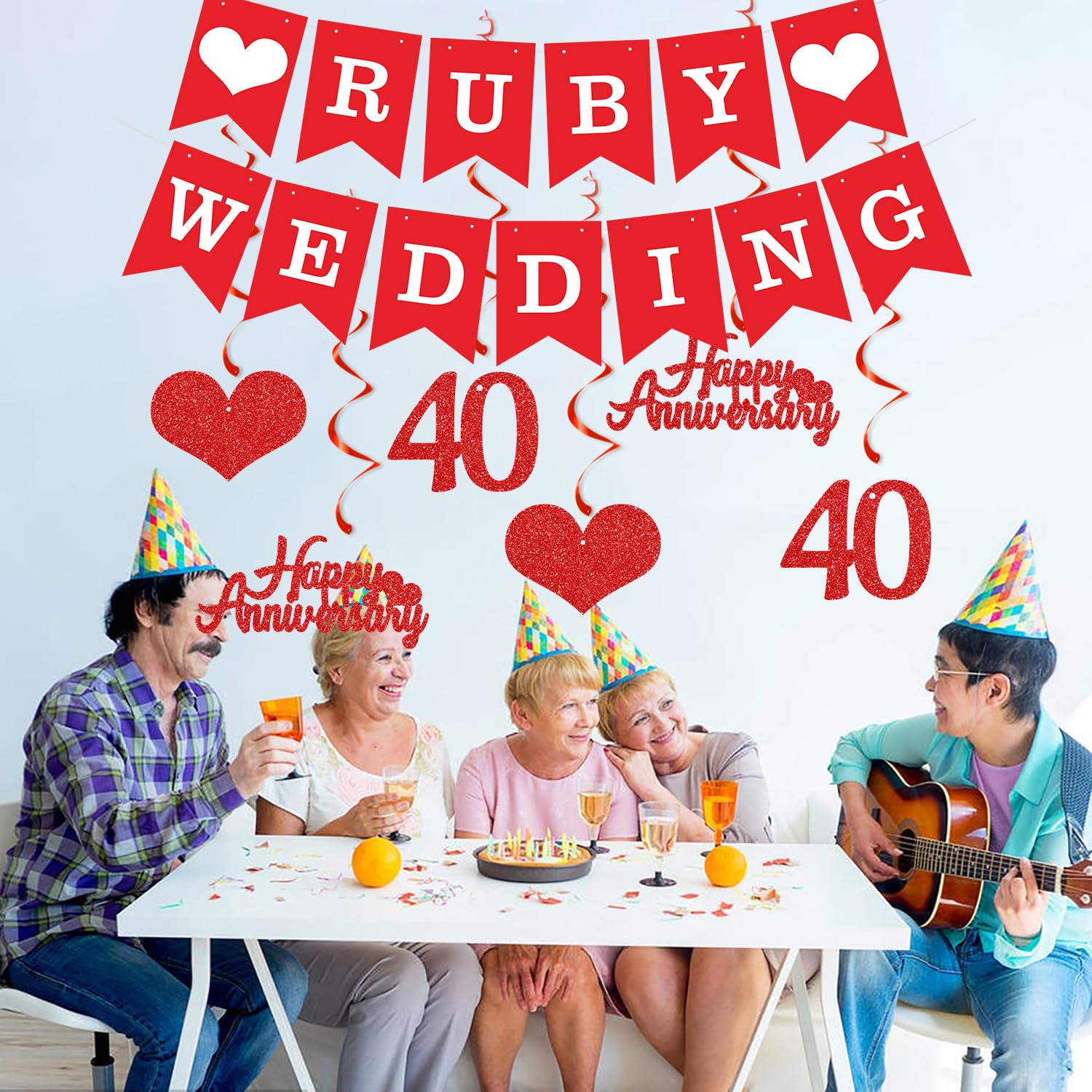 Dekoration Zum 40. Hochzeitstag – Rubin-Hochzeitsbanner Mit Wirbeln – Party-Deko Für Jubiläumsfeier