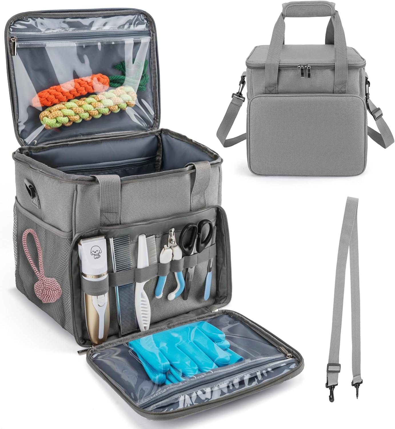 Pet Grooming Tote Bag for Dogs – Grey Grooming Supplies Kit Pet Grooming Tote Bag for Dogs – Grey Grooming Supplies Kit