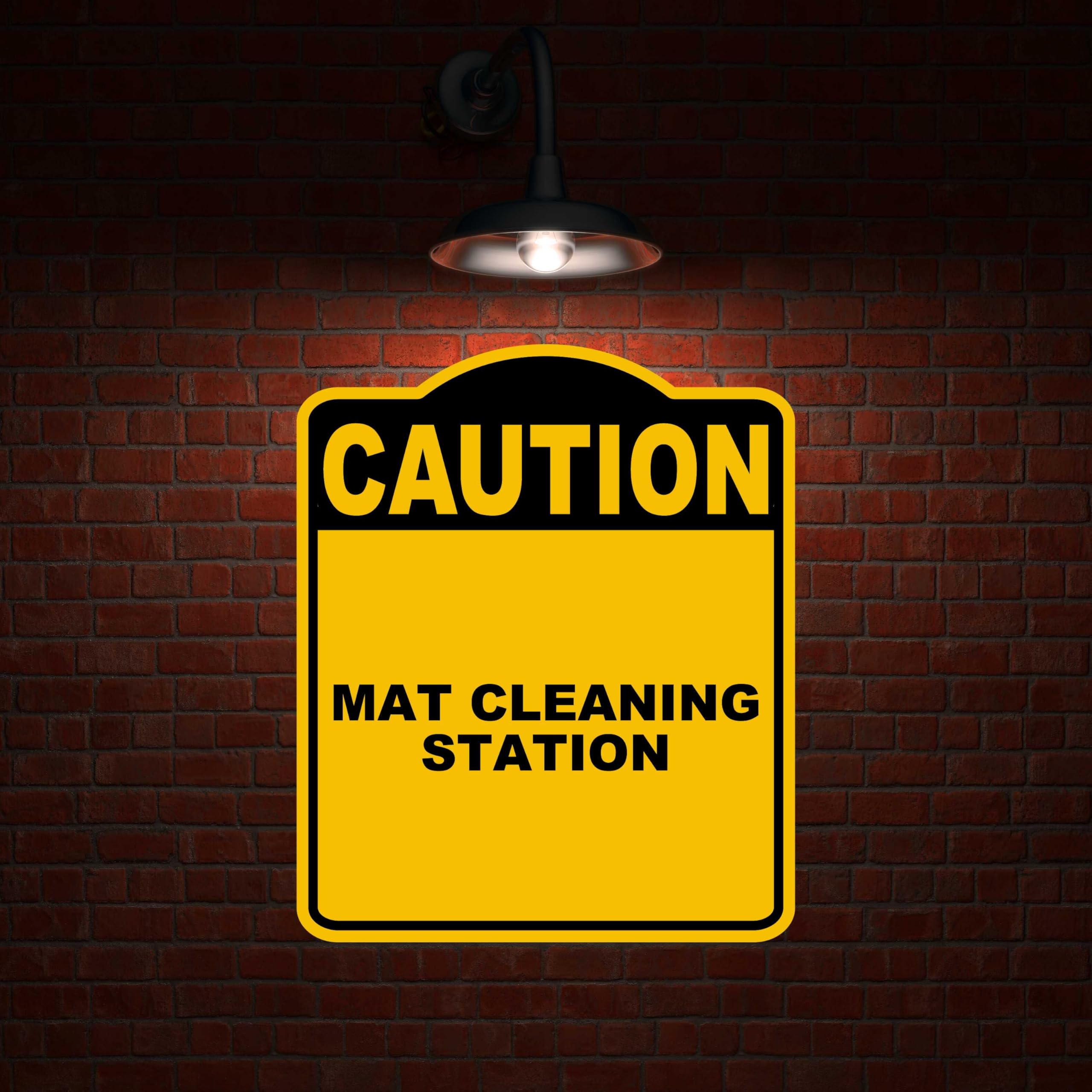 MAT CLEANING STATION Caution Yellow Black Aluminum Composite Sign 8.5 x 10 inches