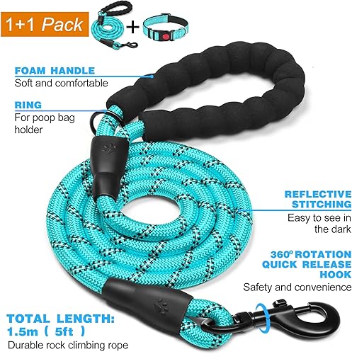 Miniatura 4 de Collar reflectante para perro con hebilla de bloqueo de seguridad, collares de nailon acolchado ajustable para mascotas para cachorros