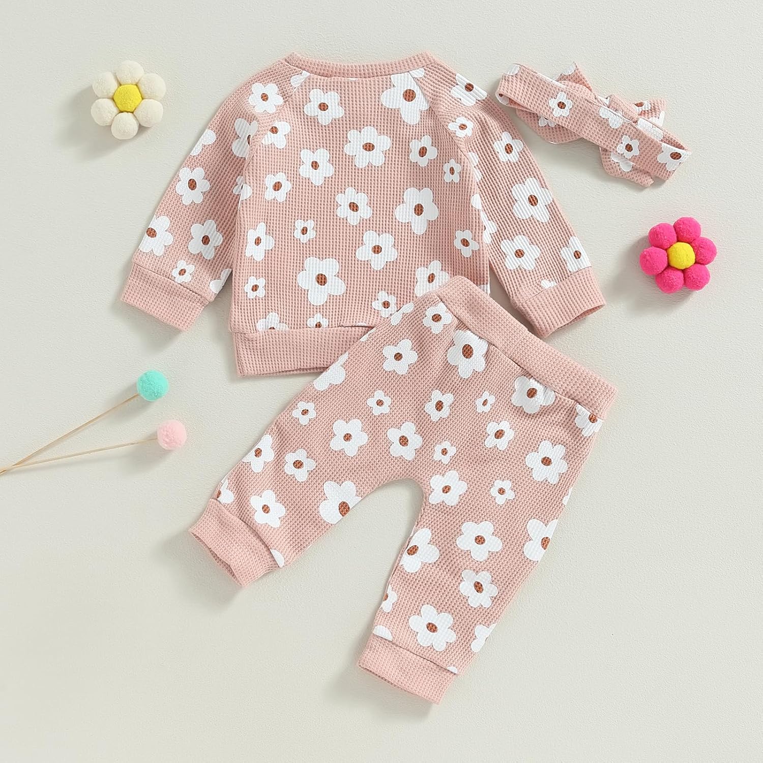 Toddler Baby Girl Fall Winter Clothes Newborn Infant Floral Pullover Sweatshirt T-Shirts+Pants 3PCS Outfits Set - Image 3