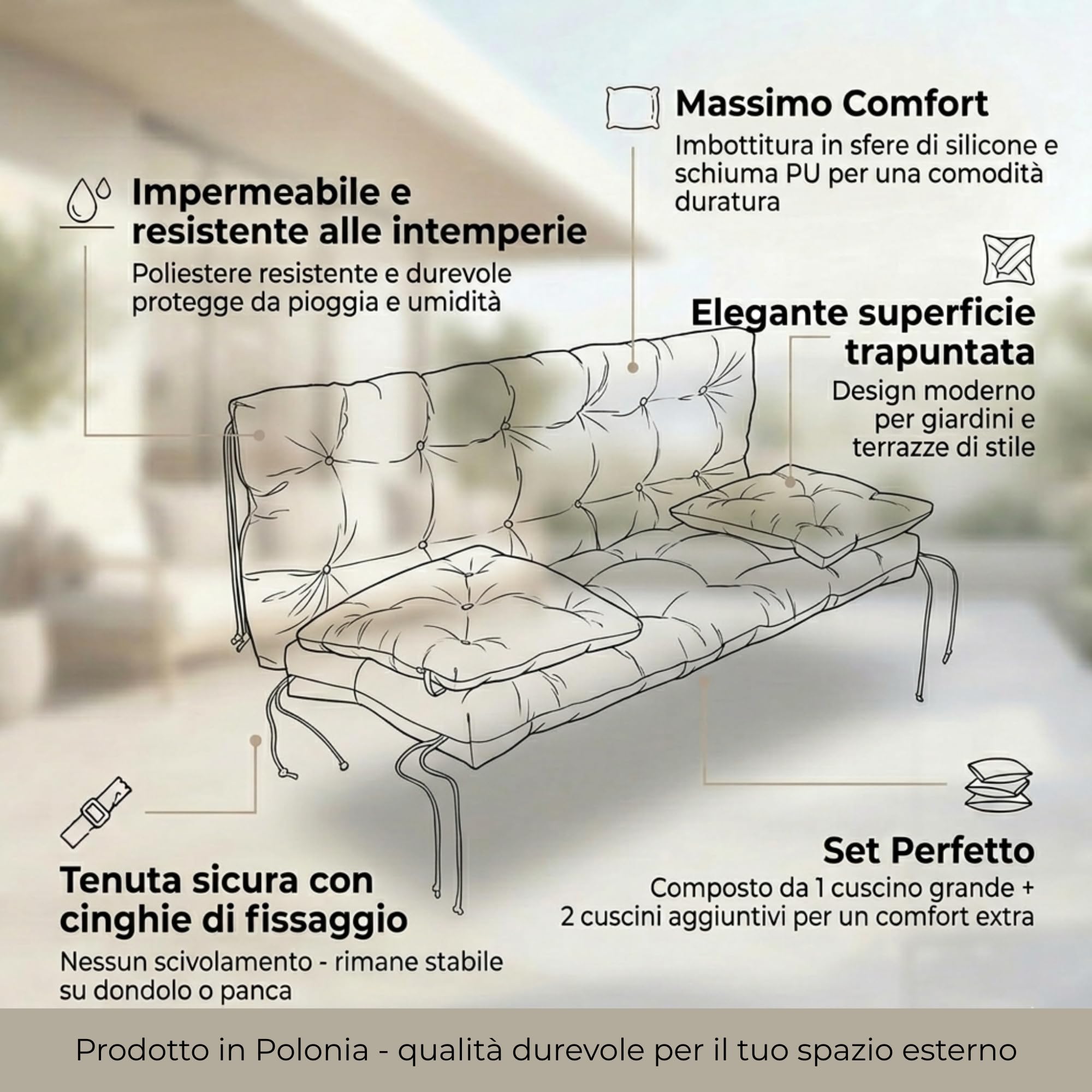 Cuscino impermeabile per altalena da giardino, cuscino per altalena, cuscino per dondolo 180 cm, cuscino da giardino, cuscino per panca (beige)
