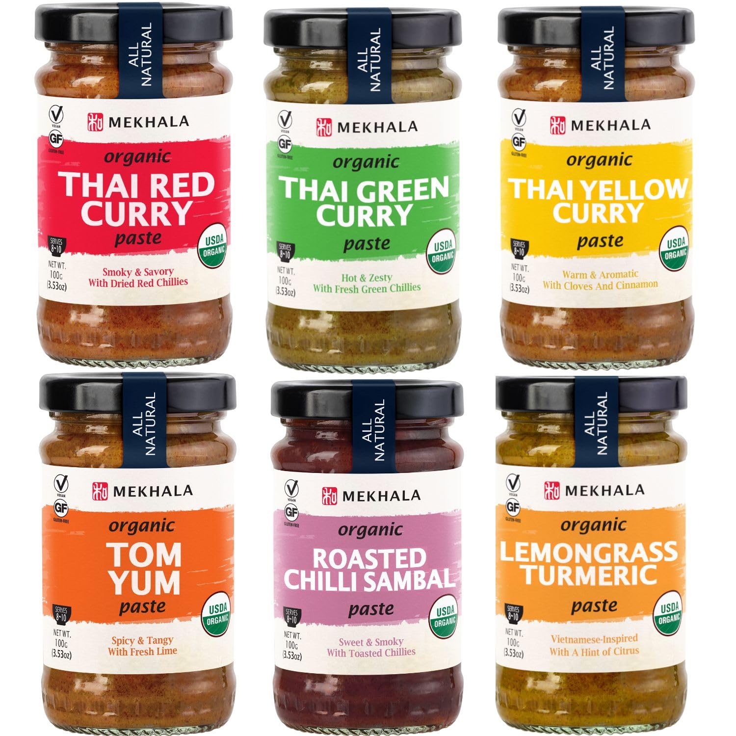 Mekhala Organic Thai Vietnamese Cooking Paste Variety Pack Gluten-Free VeganUSDA Organic