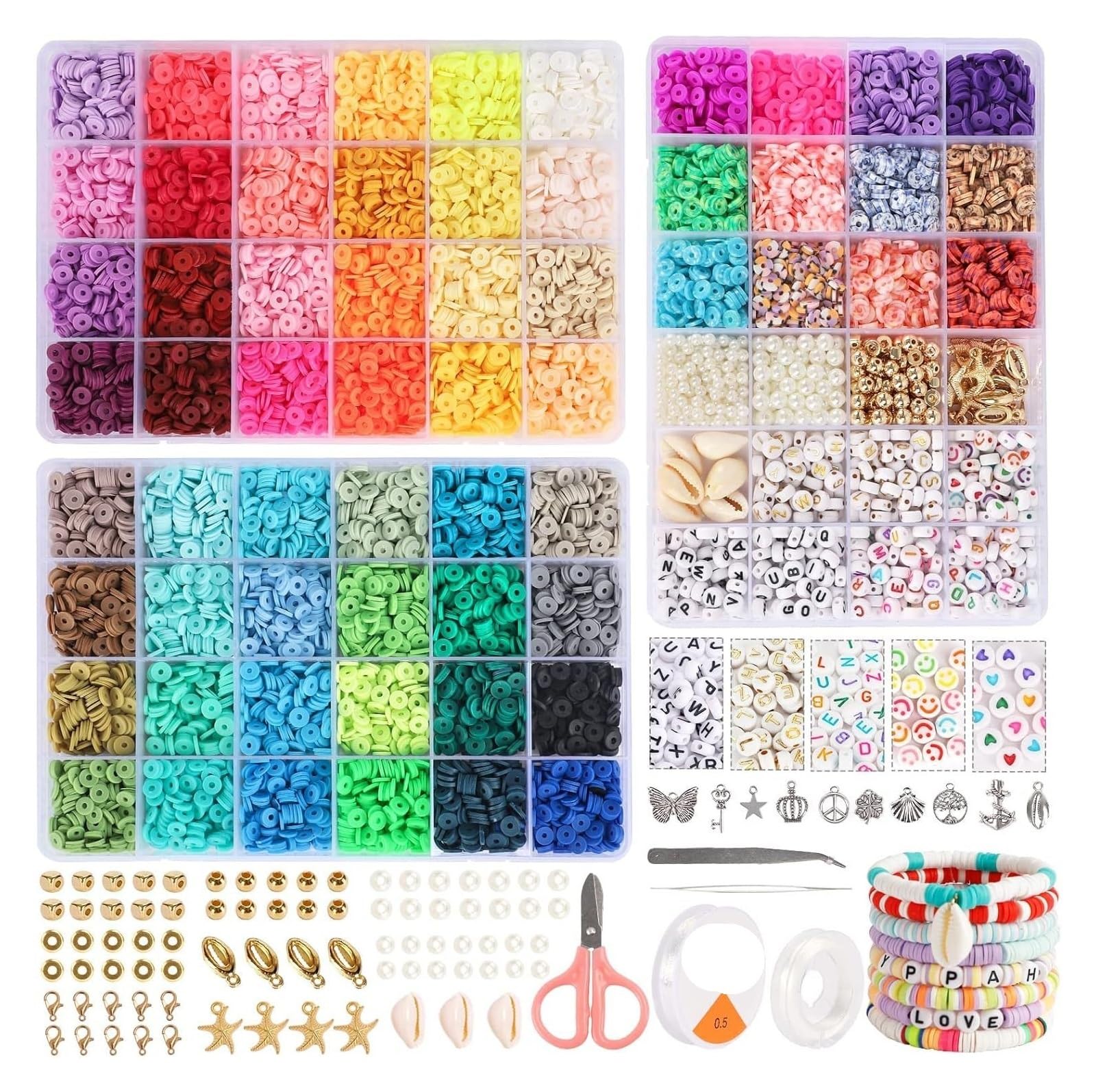 Kit De Fabrication De Bijoux Bracelets en Perles d'argile, 8230 pièces, Kit de Bricolage avec Lettres d'amitié collégiales Kit Bijoux Creation Adulte