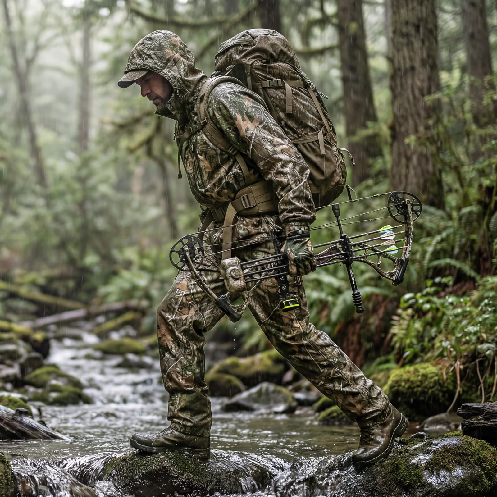 Combinaisons de Pluie pour Hommes imperméables - Veste de Pluie Pantalon Adulte Imperméable léger avec Capuche Chasse Camo