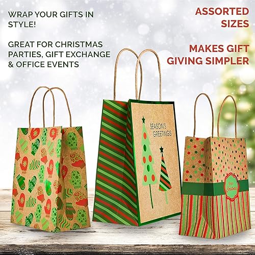 Miniatura 7 de Juego surtido de bolsas de regalo de Navidad con papel de aluminio (resistente), paquete de 12