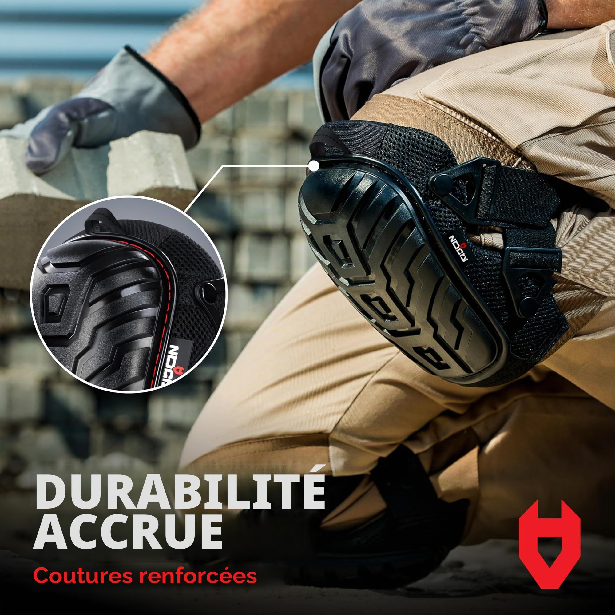 NoCry Genouillères professionnelles pour le travail, avec rembourrage en mousse robuste et coussin en gel confortable, double sangles solides et clips réglables faciles à fixer, pour hommes, femmes
