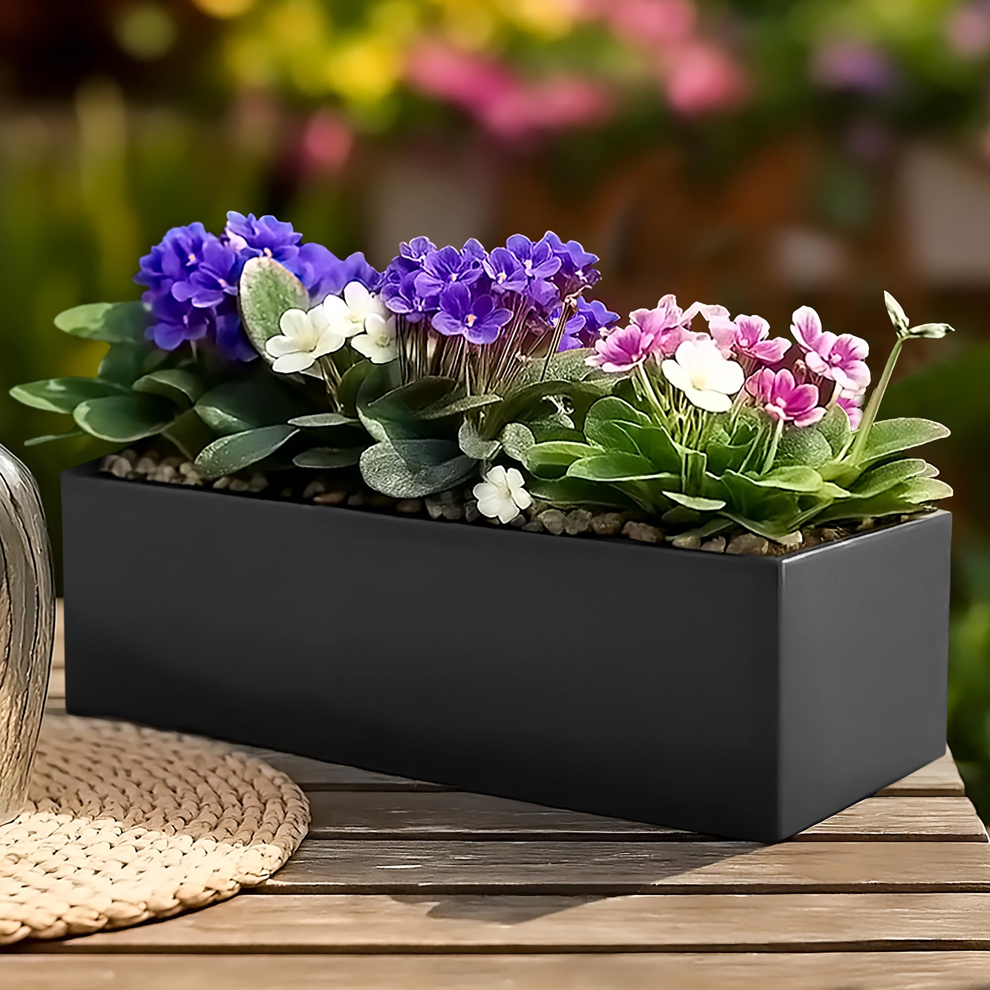 IDEALIST 40cm Planter Window Box | Dark Grey Reinforced Stone Outdoor Narrow Trough | Indoor Windowsill Planter | Garden Planters with Drainage Holes L40 W17 H17 cm, 12 litres โ image 1