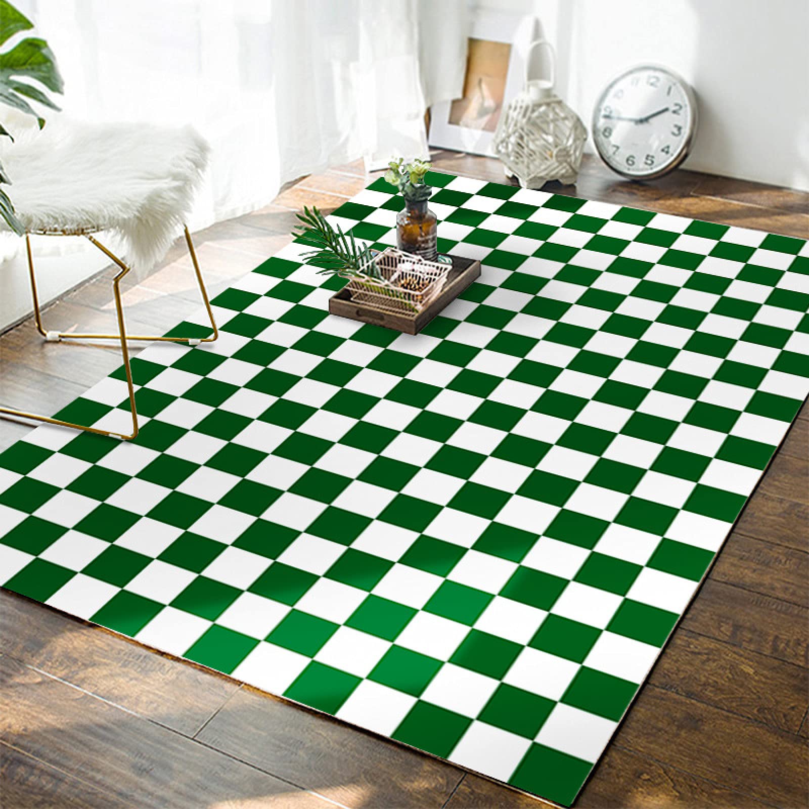 Tapis salon antidérapant et lavable grand format vert 120 x 160 cm