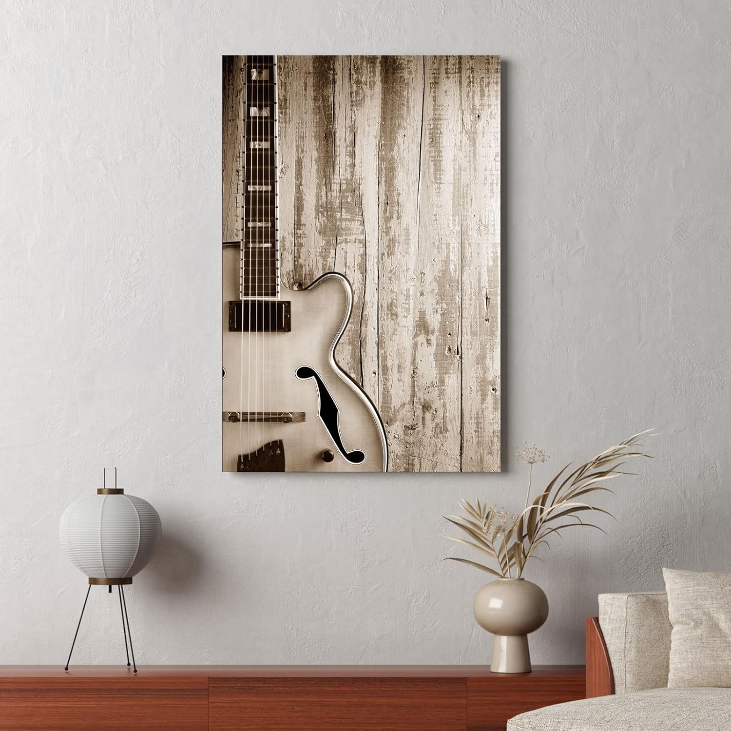 Artsbay Guitar Wall Art Music Painting Picture Home Retro Wood Decoration Vintage Canvas Artwork for Living Room Bedroom Ready to Hang 36'' x 24''