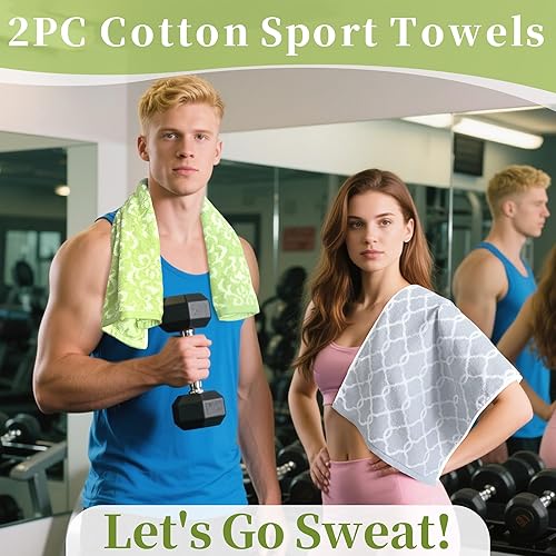 Miniatura 4 de Toallas de entrenamiento para gimnasio (2 piezas, 14 x 31 pulgadas), 100% algodón, transpirable, suave y absorbente, toalla deportiva para yoga,
